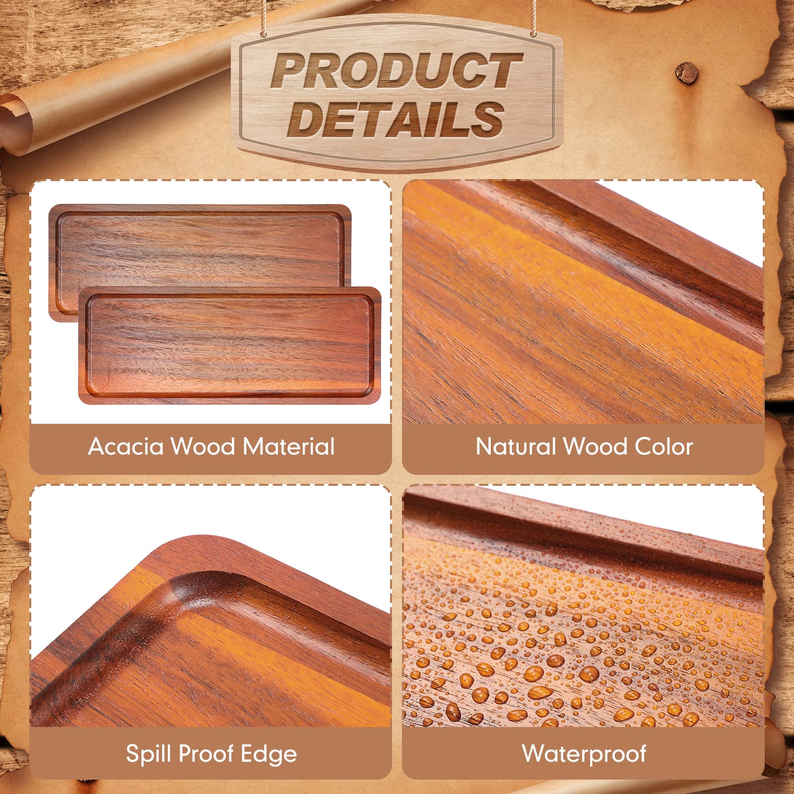 Skylety 15 Pack Solid Wood Serving Tray Large Acacia Party Server Platter Rectangular Charcuterie Board With Grooved Handle For