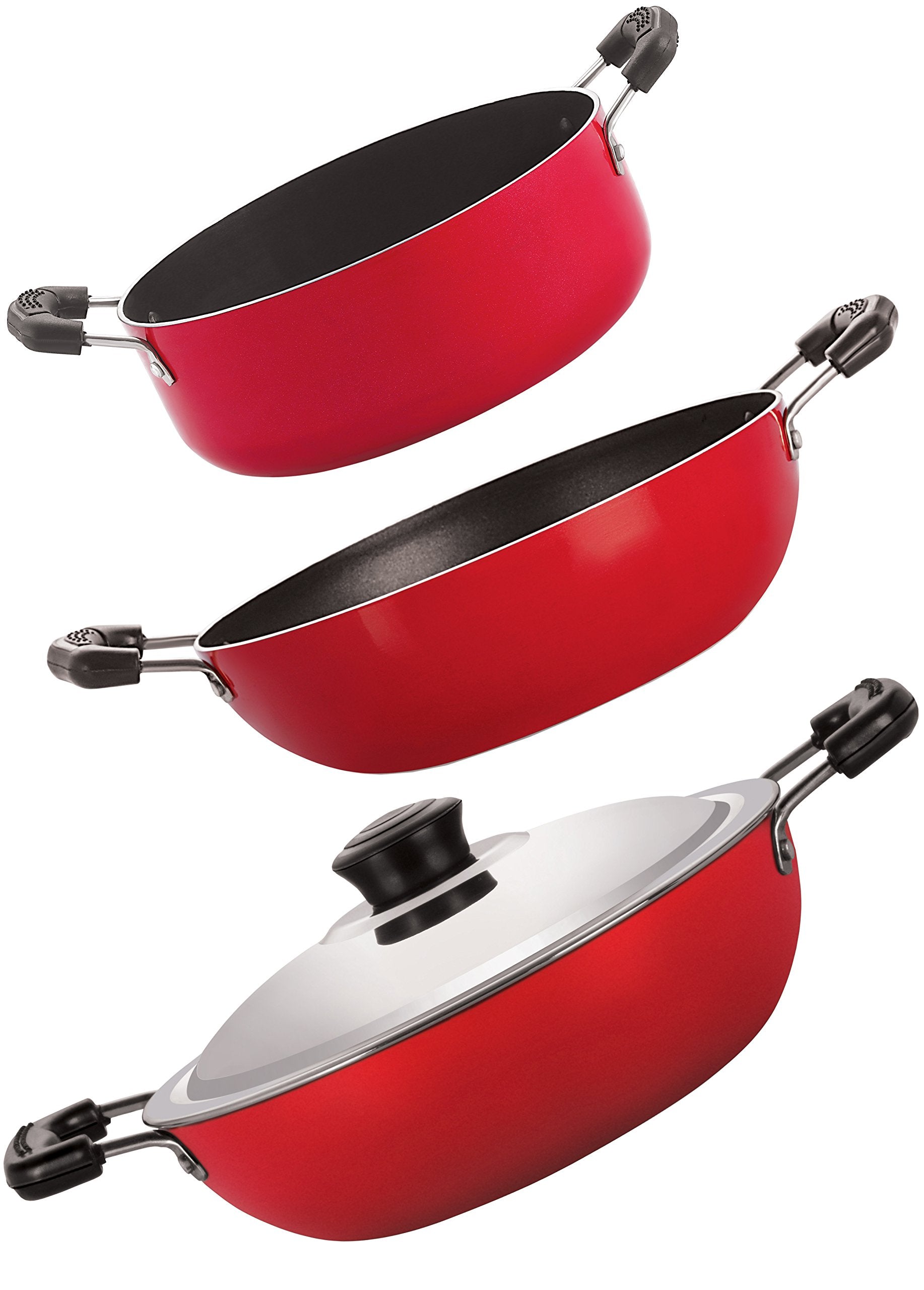 Nirlon NonStick Aluminum Cookware Set, 3Piece, Red And Black (2.6Mm_Dkdb_Kd14_Cass20)