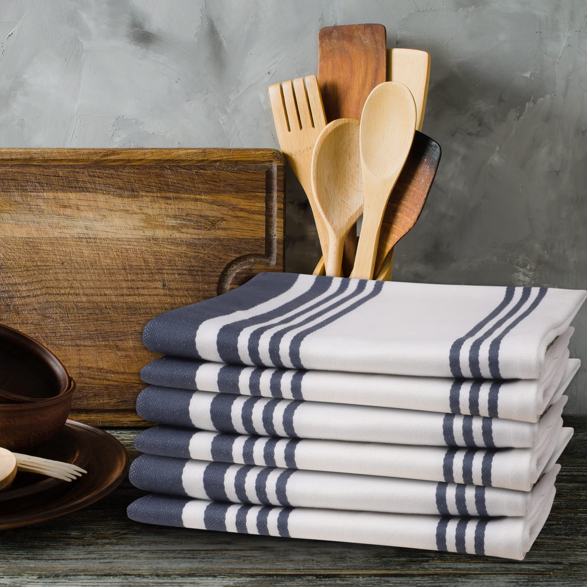 Urban Villa Kitchen Towels (20X30 Inches 6 Pack) Extra Large Premium Dish Towels For Kitchen Blue & White Dish Cloths Highly Abs