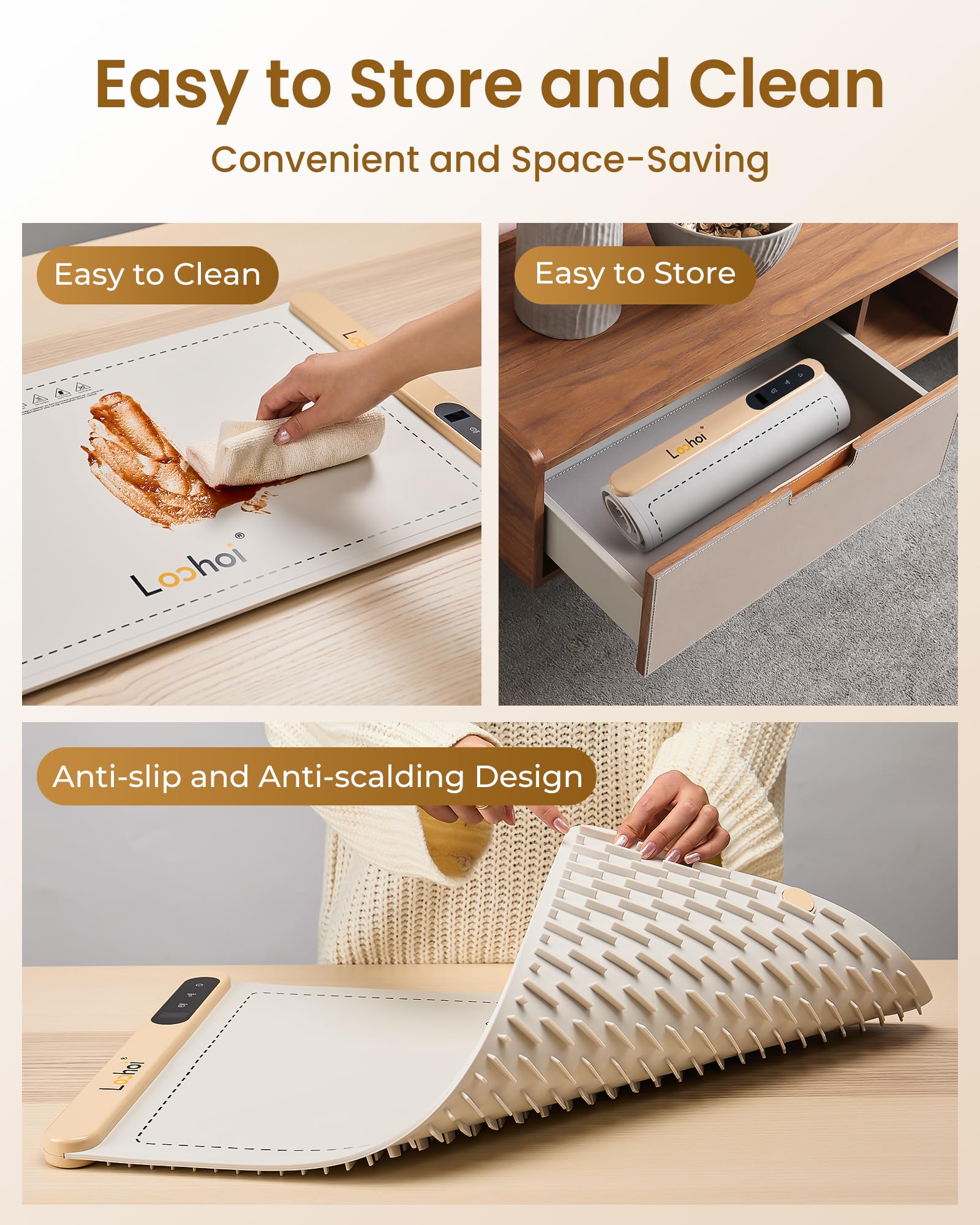 Loohoi Food Warming Mat,Full Surface Heating Electric Warming Tray With 6 Temperature Settings & Fast Heating, Silicone Roll Up