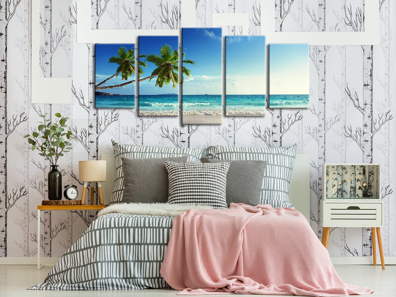 Wieco Art 5 Panels Ocean Sea Beach Canvas Wall Art For Home Decor Blue Sea Artwork Picture Print On Canvas Seascape Wall Decor F
