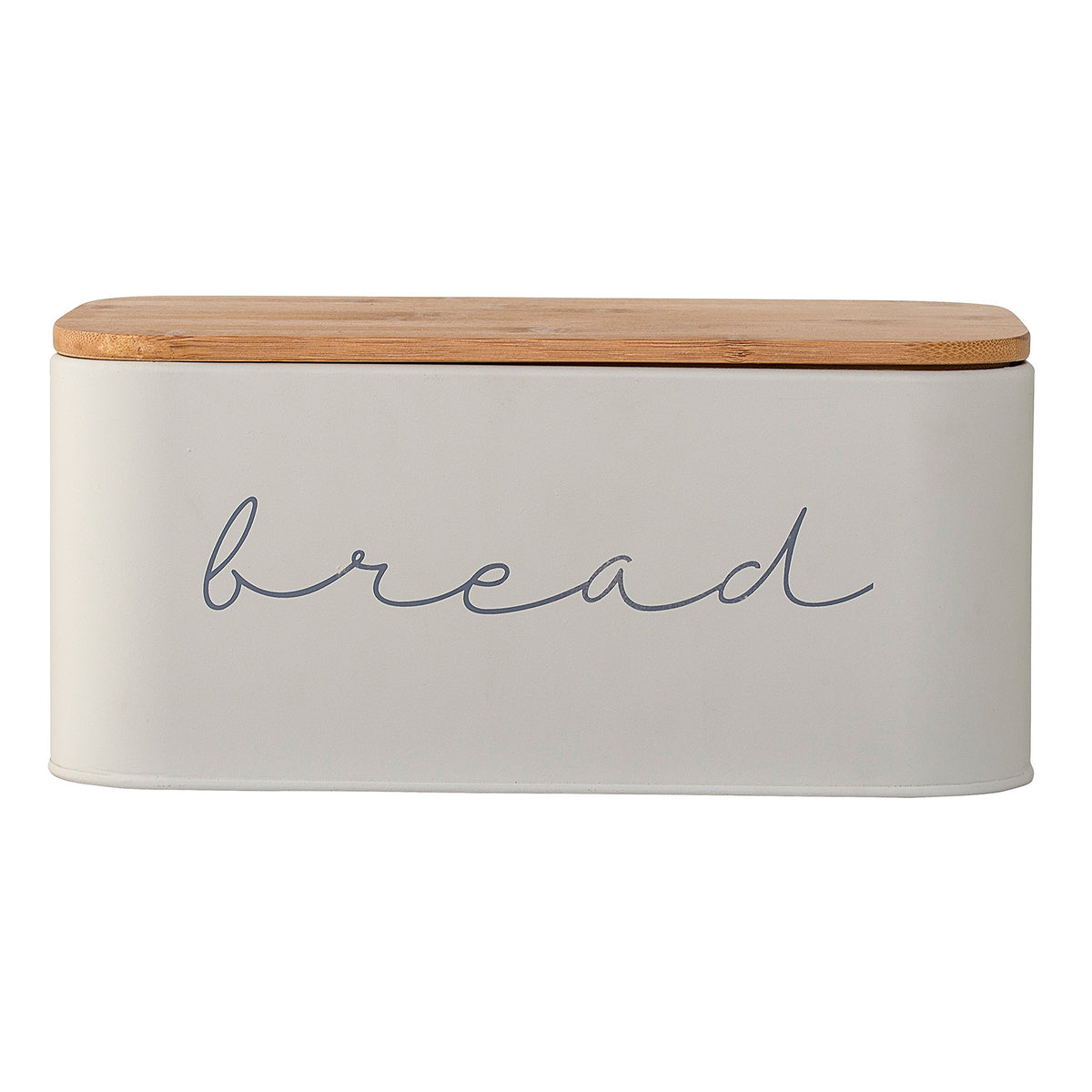 Bloomingville Metal Bread Bin With Bamboo Lid, 11.75''L X 7''H, Grey, Gray