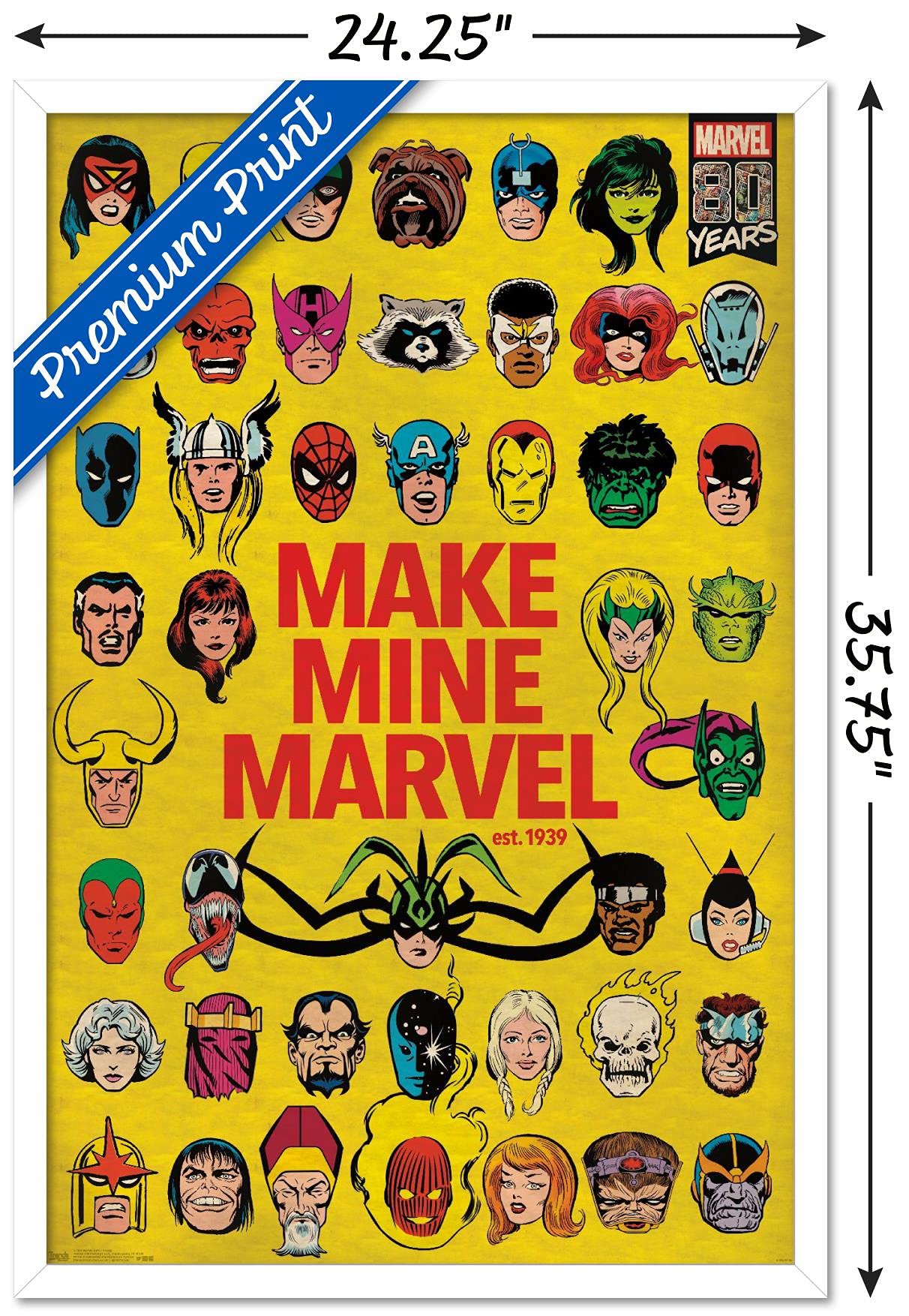 Trends International Marvel Comics - Marvel 80Th Anniversary - Group Wall Poster, 22.375'' X 34'', White Framed Version