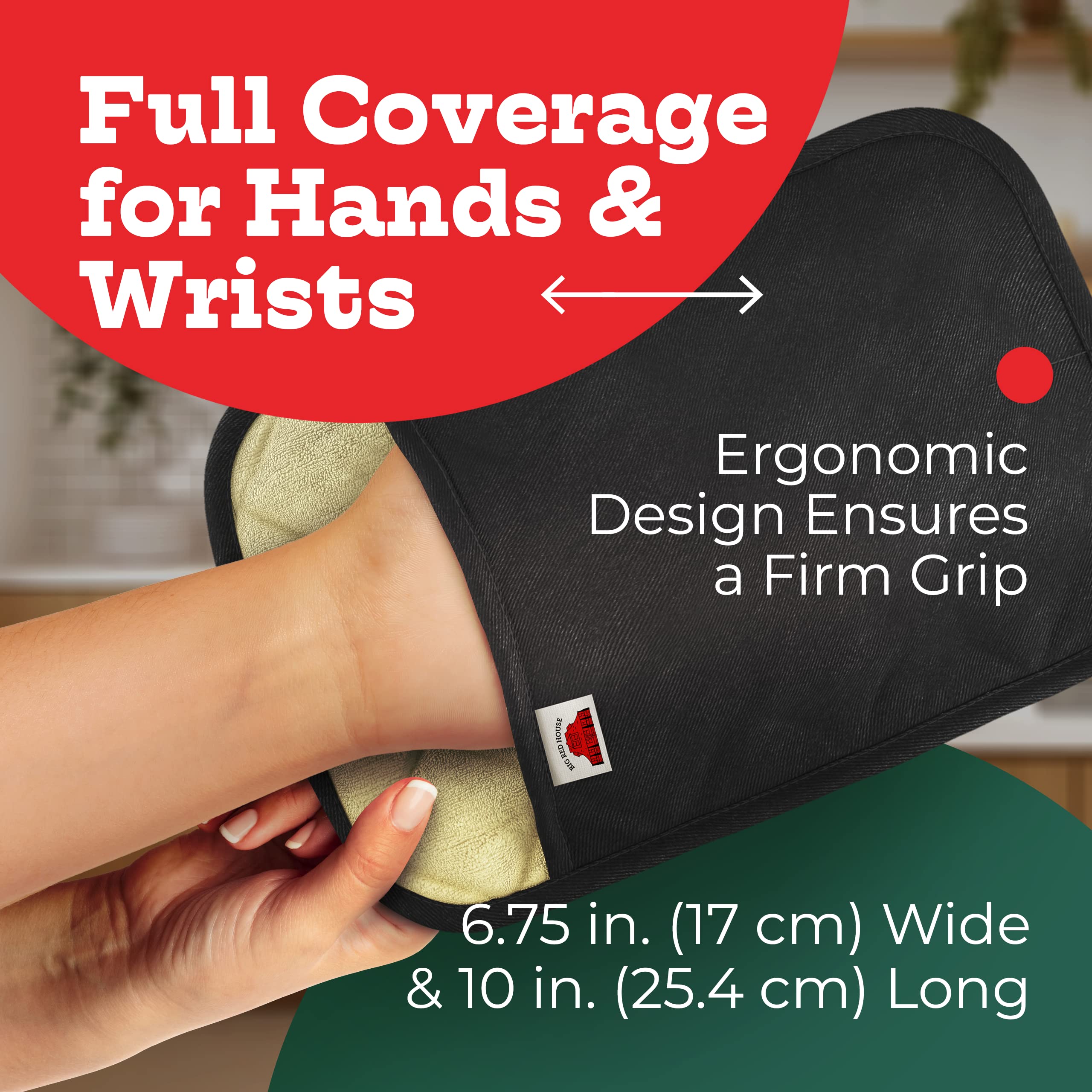 Big Red House Pot Holders For Kitchen Heat Resistant, Set Of 2, Silicone Pot Holders For Kitchen And Baking, Black