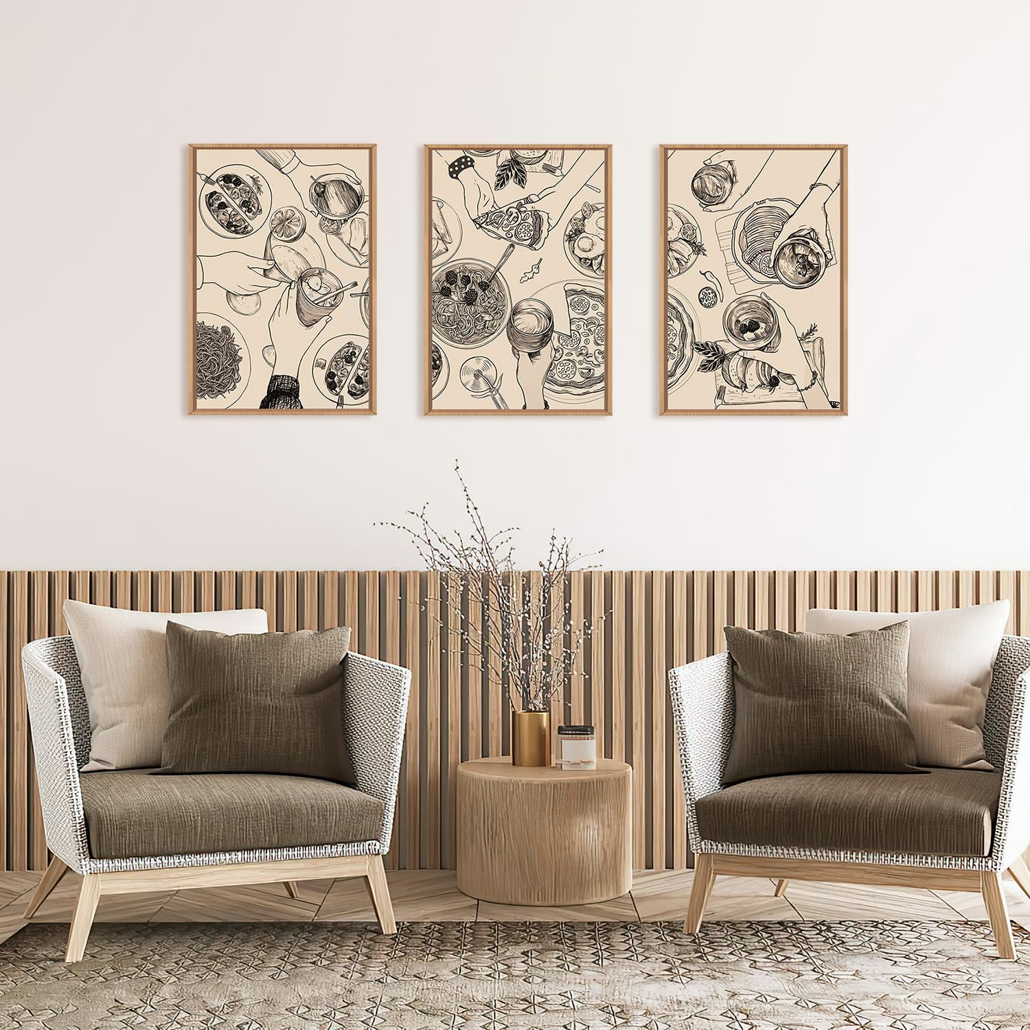 Ausril Food And Drink Framed Canvas Wall Art Set, Modern Cheers Wall Decor, Vintage Cheers Wall Painting, Abstract Friends Party