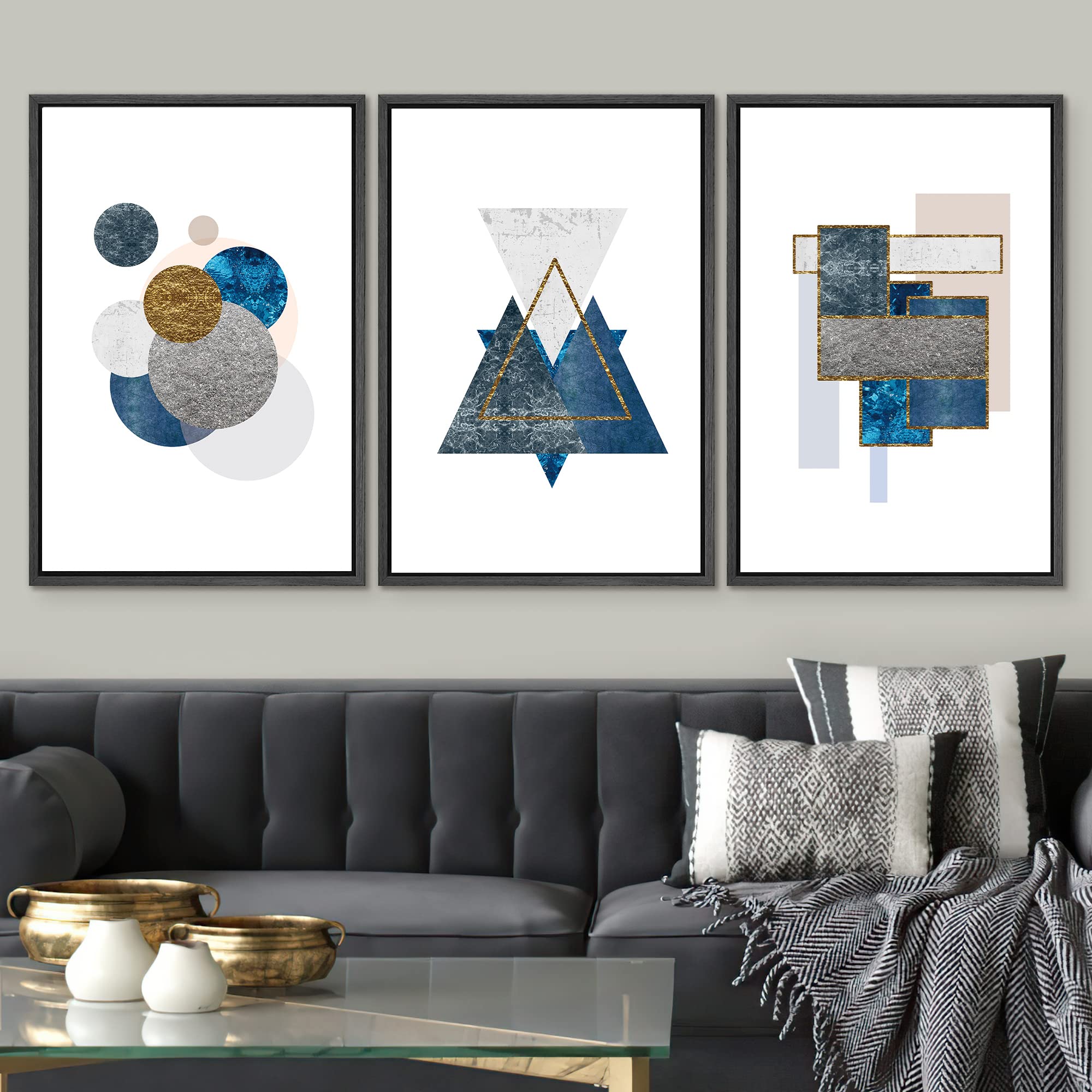 Signwin 3 Piece Framed Canvas Wall Art Abstract Geometry Canvas Prints Home Artwork Decoration For Living Room,Bedroom - 24''X36