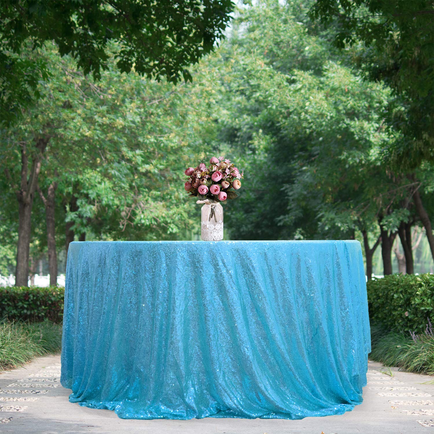 Jyflzq Baby Blue Sequin Tablecloth 120 Round Sparkly Drape Table Cloths Table Cover Overlay For Wedding Birthday Party Baby Brid