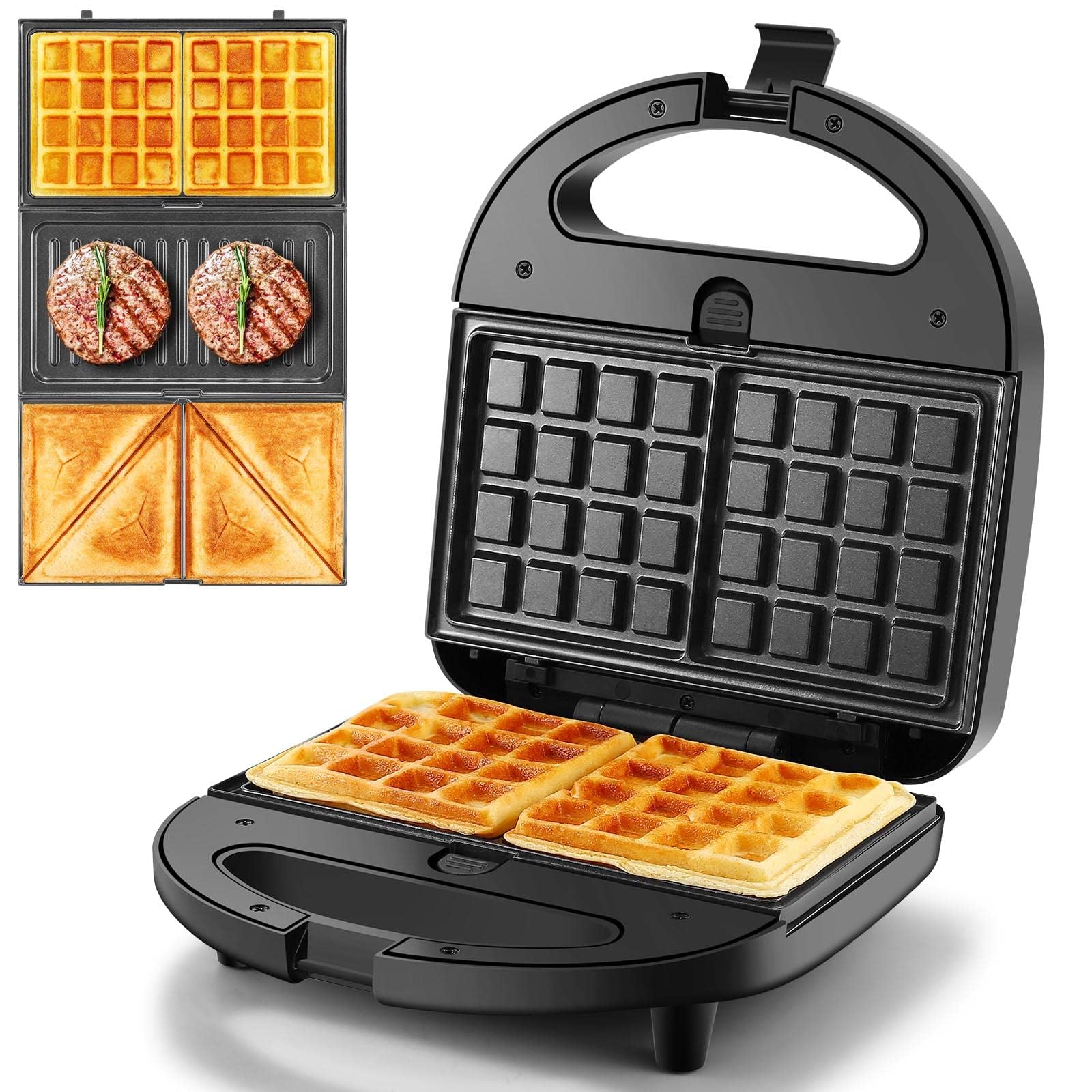 OSTBA 3-in-1 Sandwich Maker with Removable Plates, Panini Press, Waffle Maker, Non-Stick, 750W Compact Breakfast Grill for Sandw