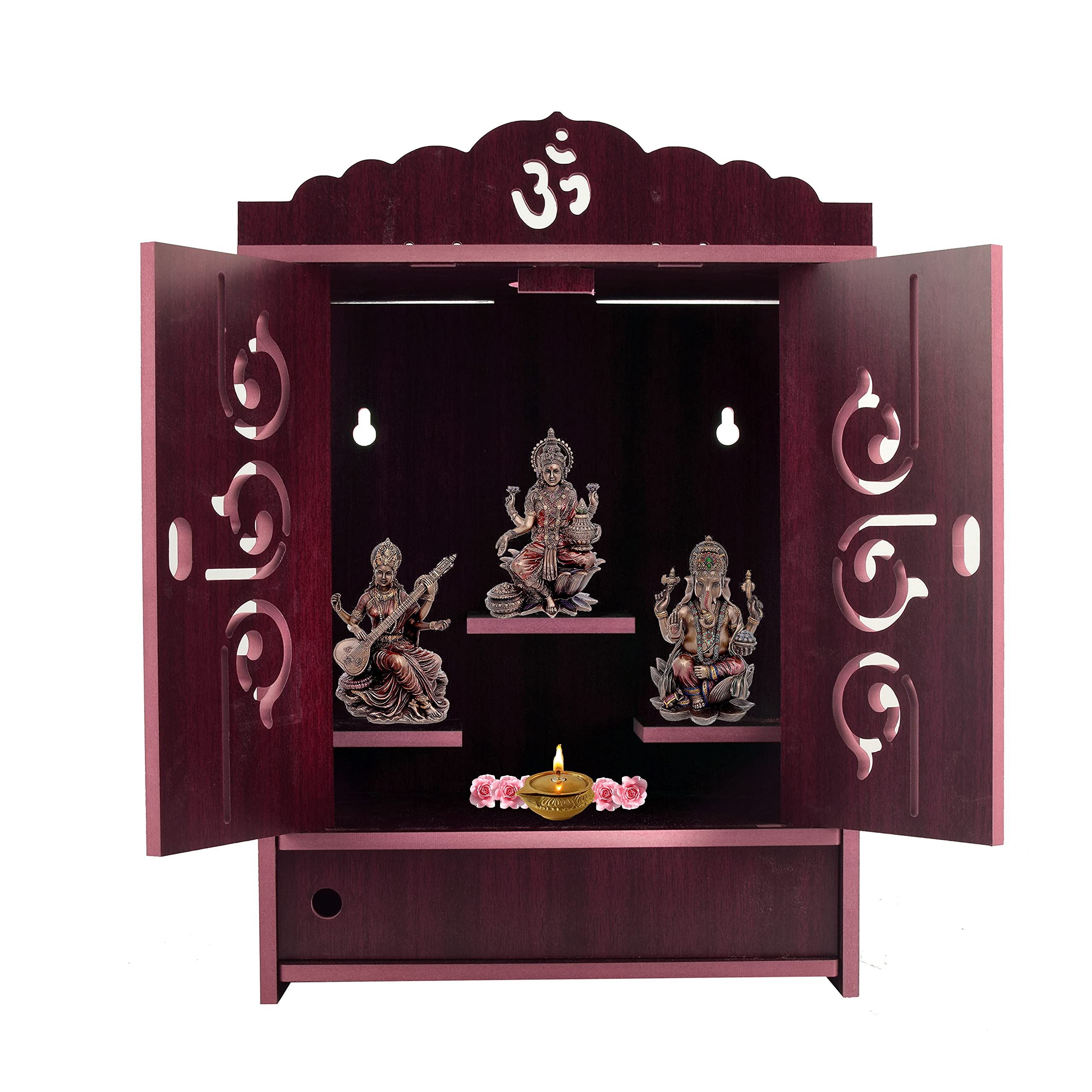 Nexat Art Wooden Wall Hanging Temple For Home And Shop,Office And Home Showpiece Temple(Size:41 X 28 X 19 Cm) (Brown) (Marron 45
