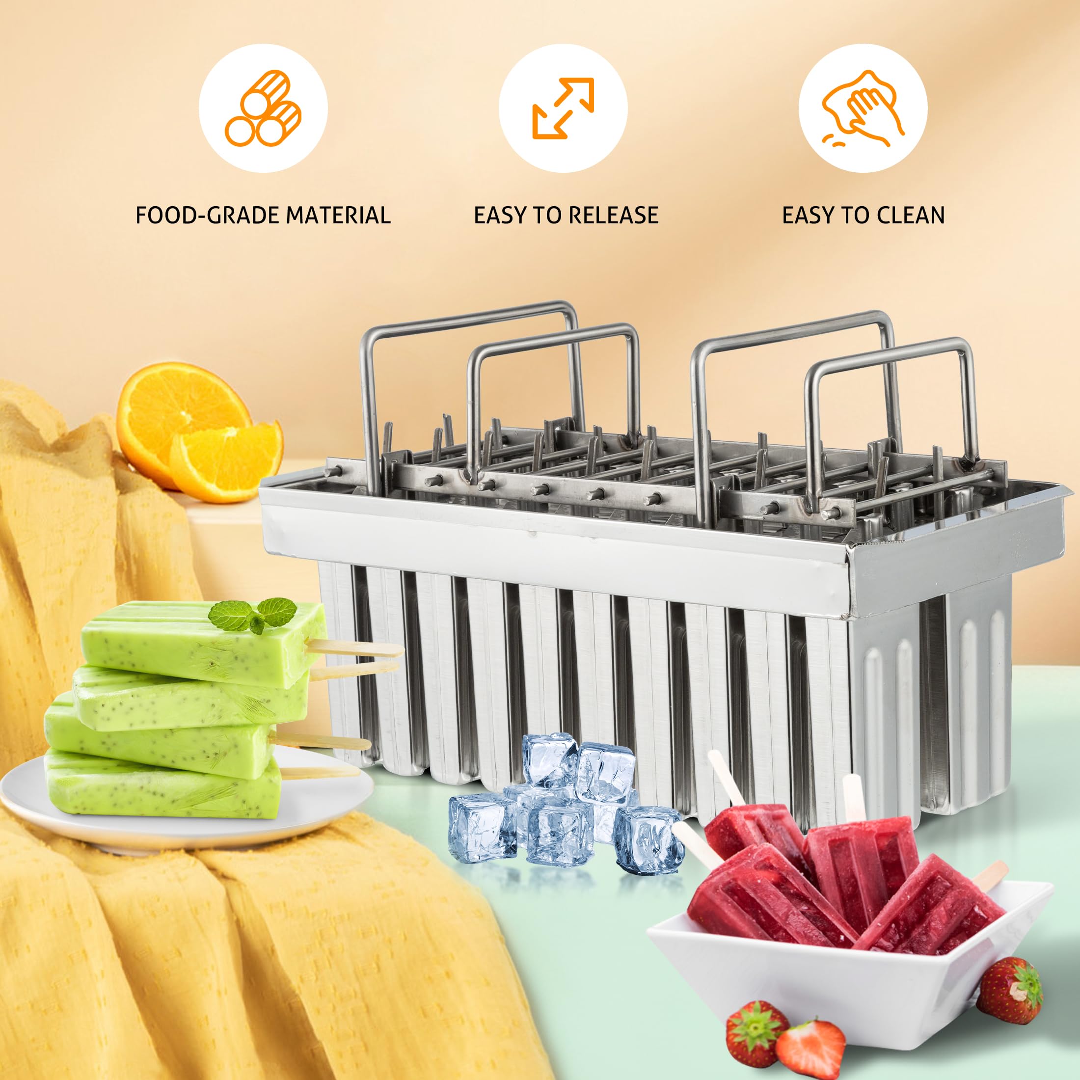 Wichemi Stainless Steel Popsicle Molds Commercial Ice Pop Molds 20Pcs Ice Lolly Popsicle Mould Ice Cream Maker Mold Stick Holder