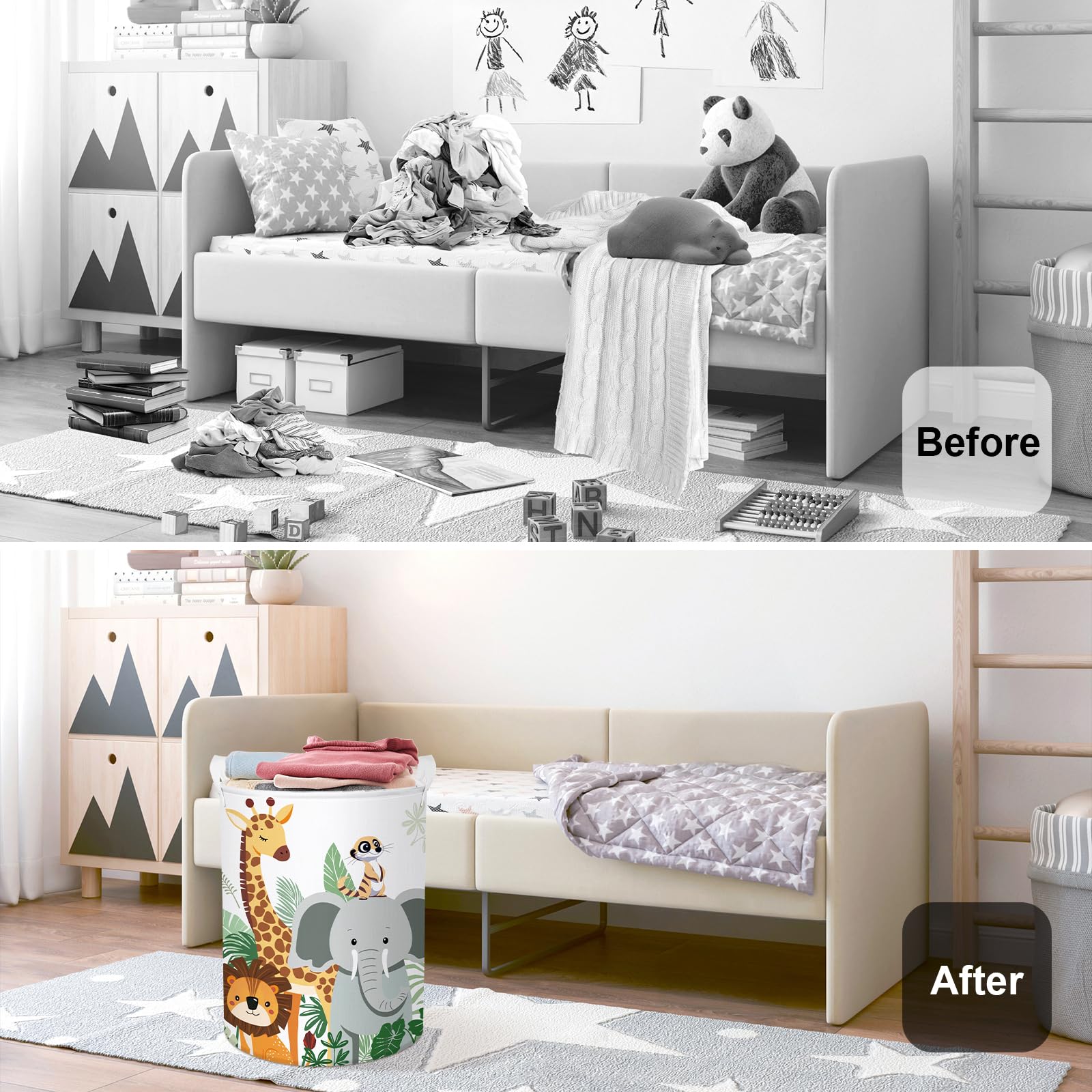 Huumonss Tropical Animals Baby Laundry Hamper Collapsible Clothes Kid Storage Basket Giraffe Elephant Large Boys Girls Gift Toy