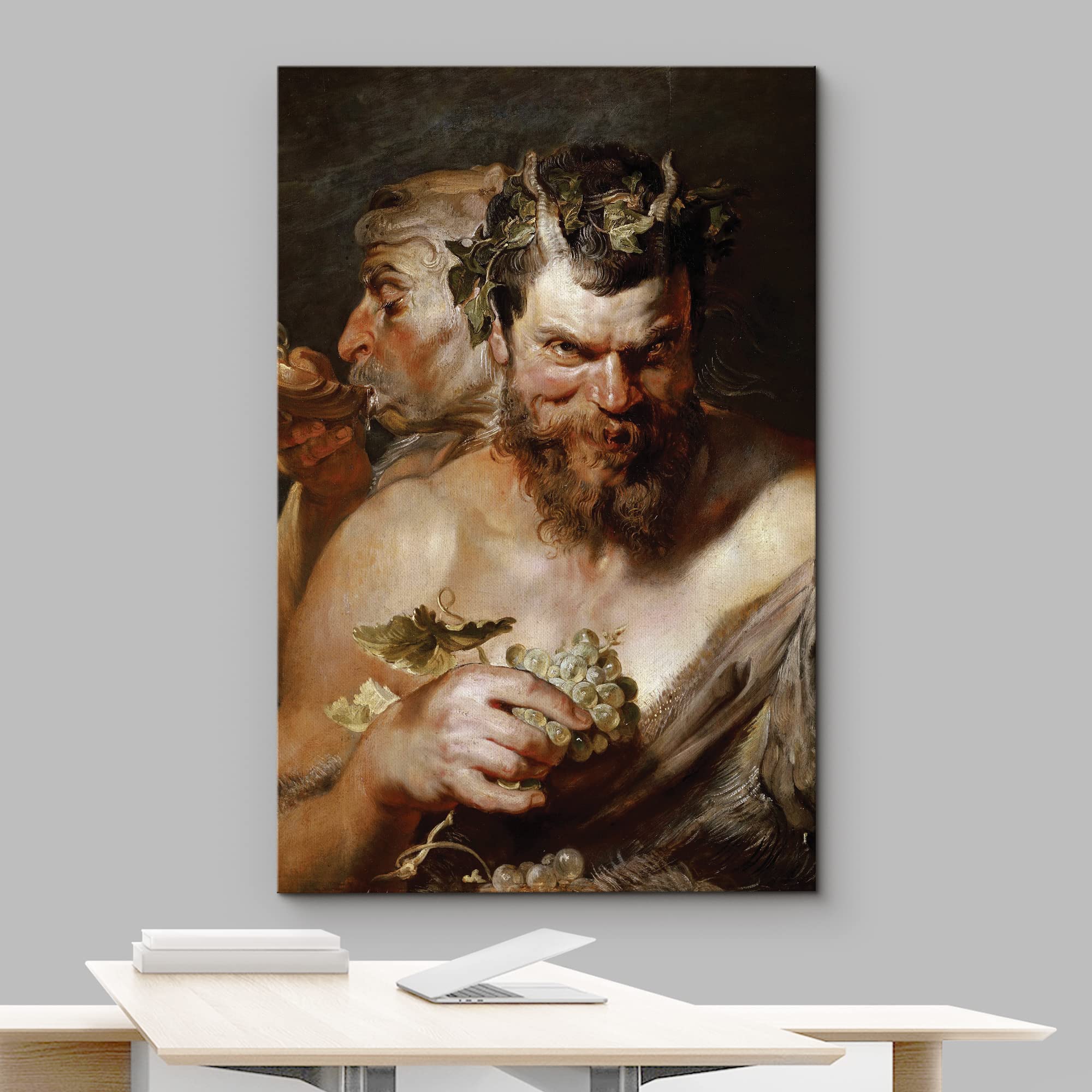 Wall26 - Oil Painting Of Two Satyrs By Peter Paul Rubens In 1618-19 - Baroque Style - Devil, Catholic, Christianity, Hell - Canv