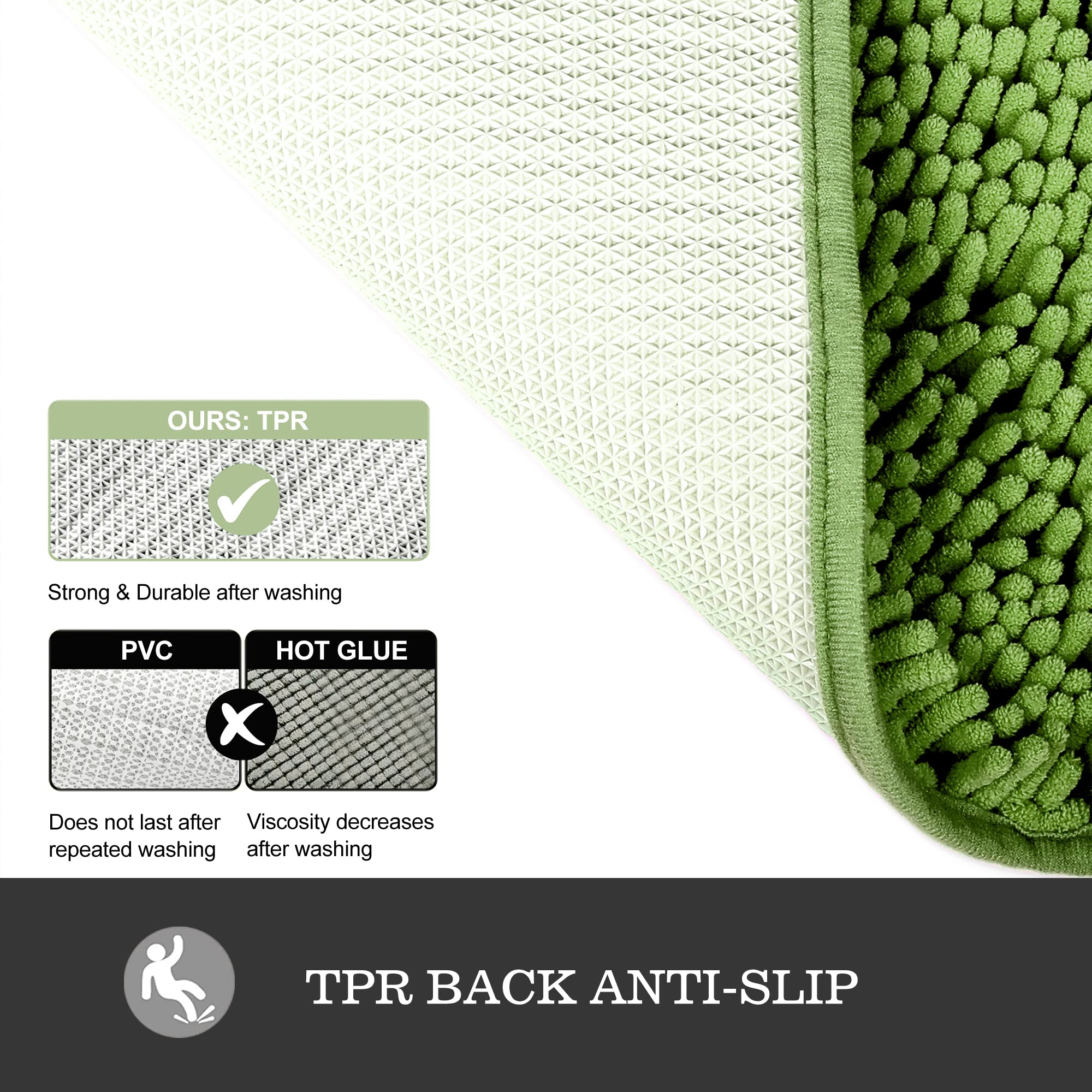 Yeaban Forest Green Bathroom Rugs - Thick Chenille Bath Mats | Absorbent And Washable Bath Rug Non-Slip, Plush And Soft Rugs For