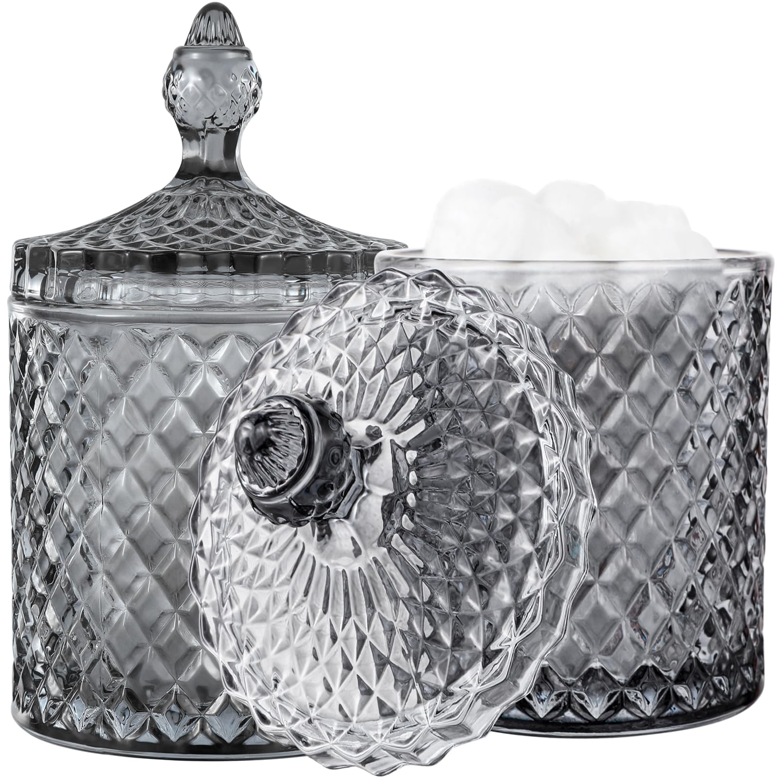 Rejomiik 2 Pack Qtip Holder Glass Apothecary Jars With Lid For Bathroom Canisters Dispenser Decor, Storage Organizer For Cotton