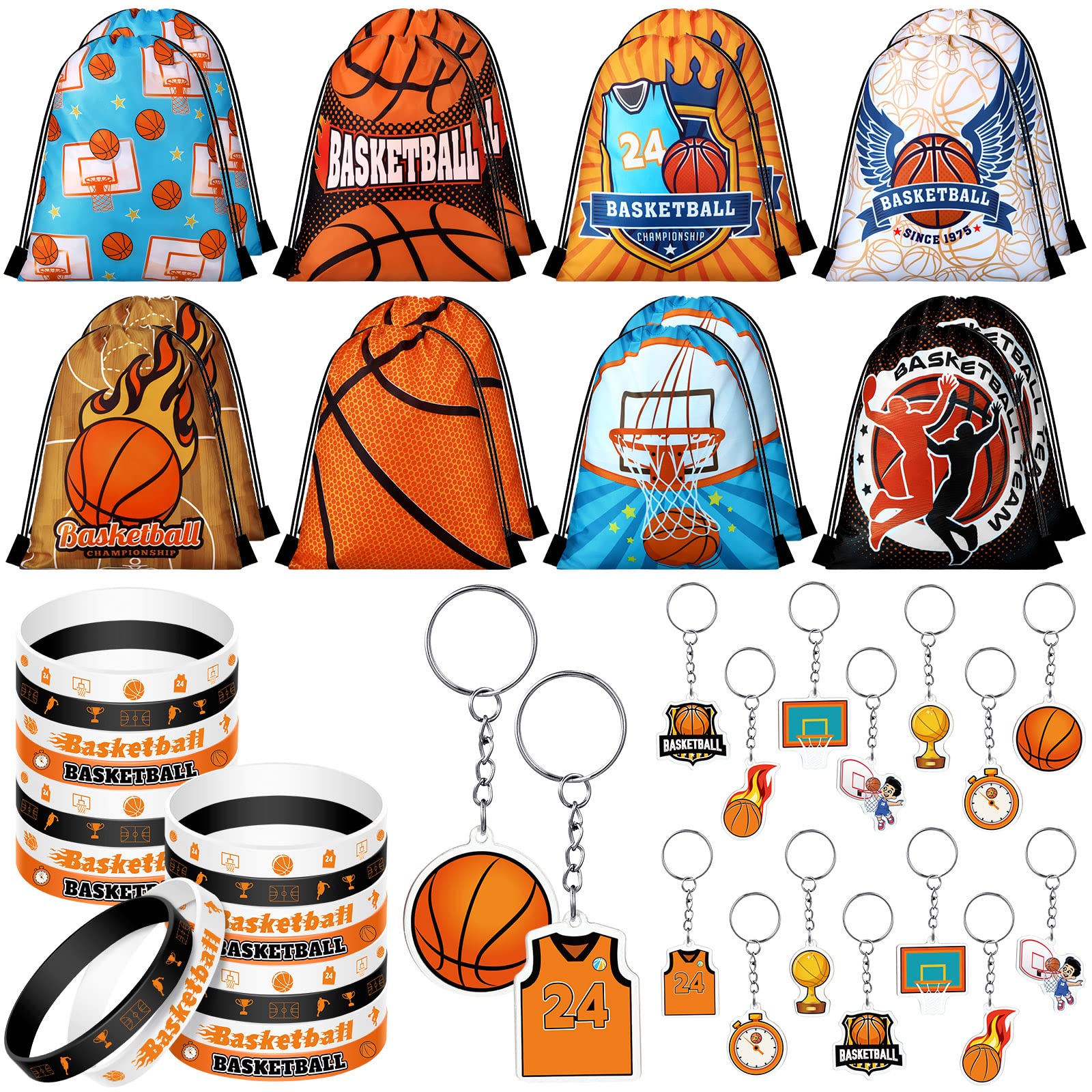 Talltalk 48 Pcs Basketball Party Favors Sports Team Gifts 16 Gift Bags Drawstring Backpack Goodie Treat Snack Candy Bags 16 Wris