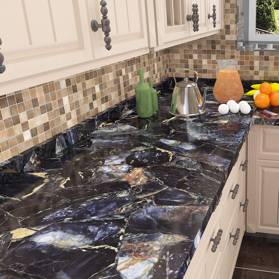 Livelynine 197 X 36 Inch Contact Paper Black And Gold Marble Countertop Peel And Stick Waterproof Countertops For Kitchen Table