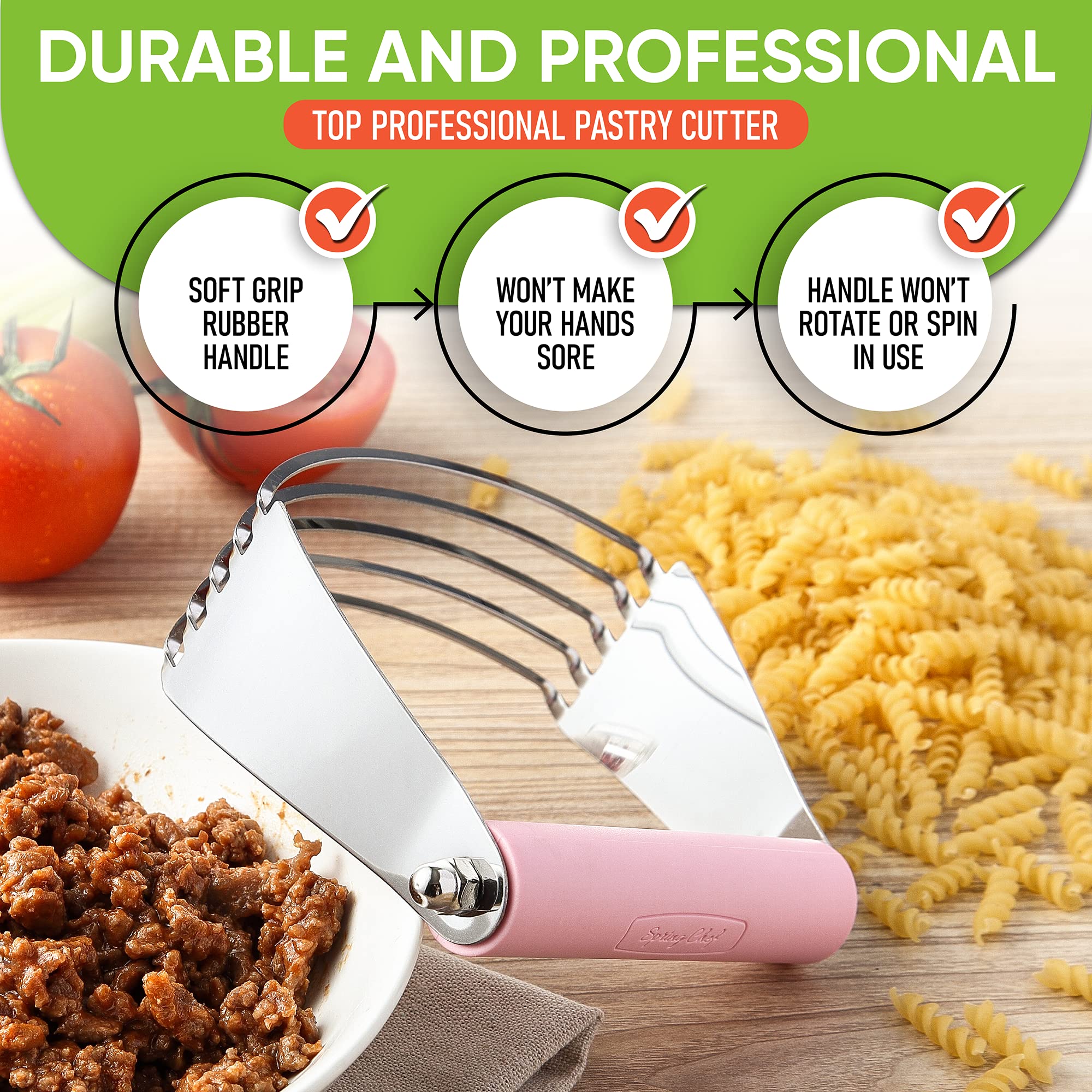 Spring Chef Large Dough Blender For Baking, Professional Dough Cutter Tool, Stainless Steel Puff Pastry Cutter Tool, Manual Doug