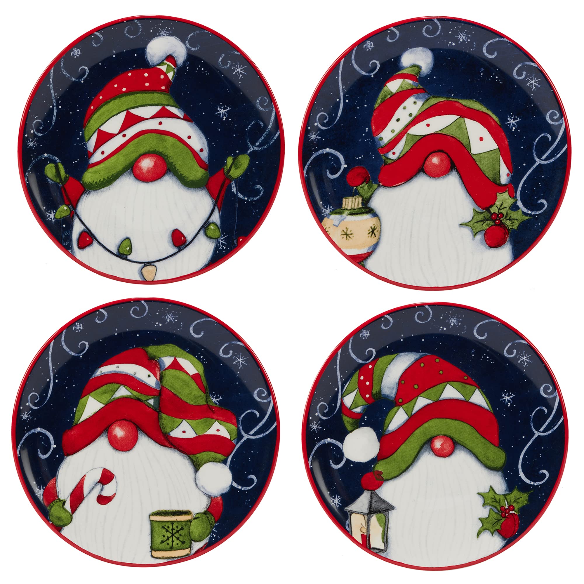 Certified International Holiday Magic Gnomes 6'' Canape/Luncheon/Snack Plates, Multicolor, Small, Set Of 4