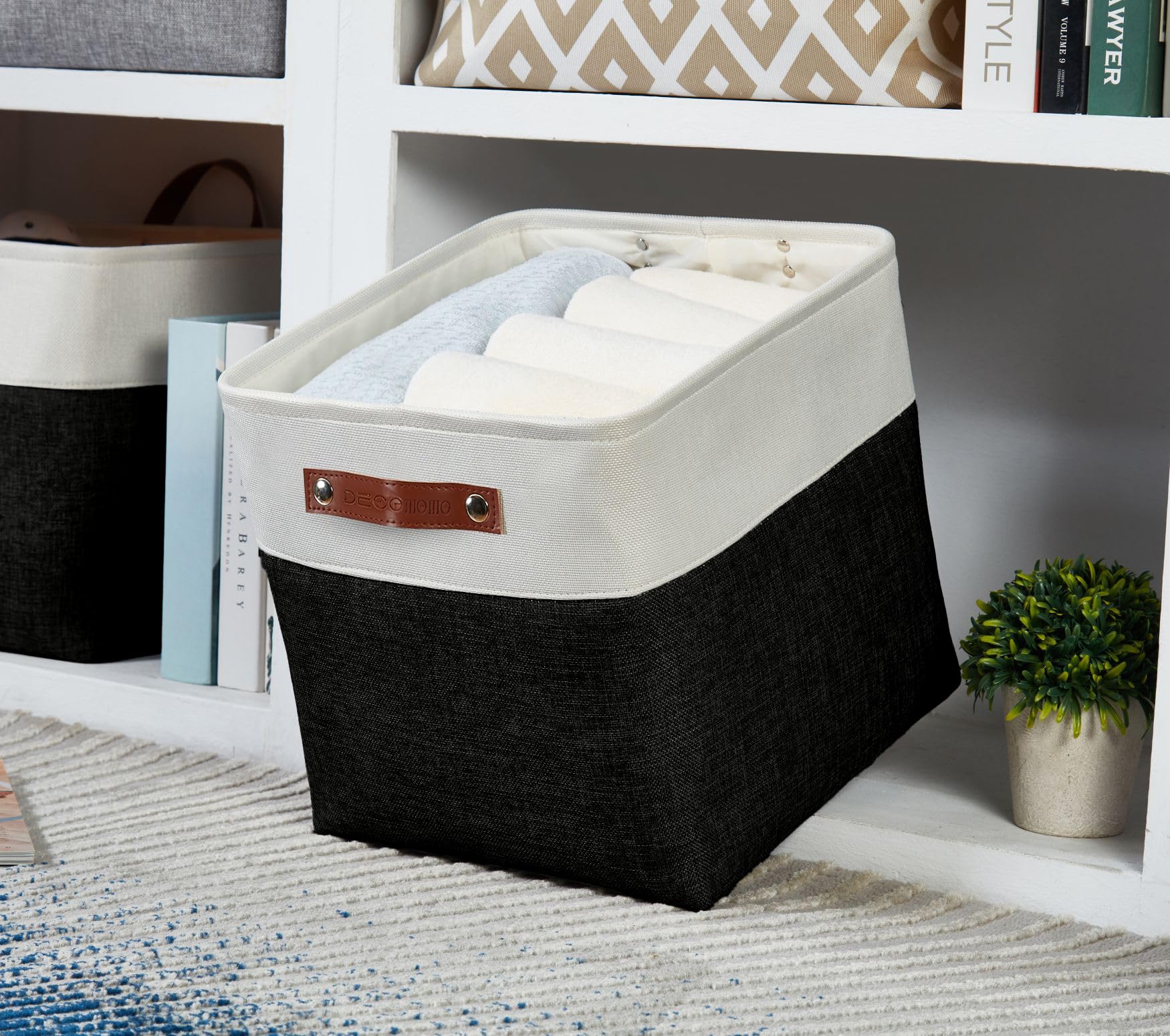 DECOMOMO Storage Cubes, 11x11 Cube Storage Bins, Baskets for Shelves (Black & White, Cube 11 - 4 Pack)