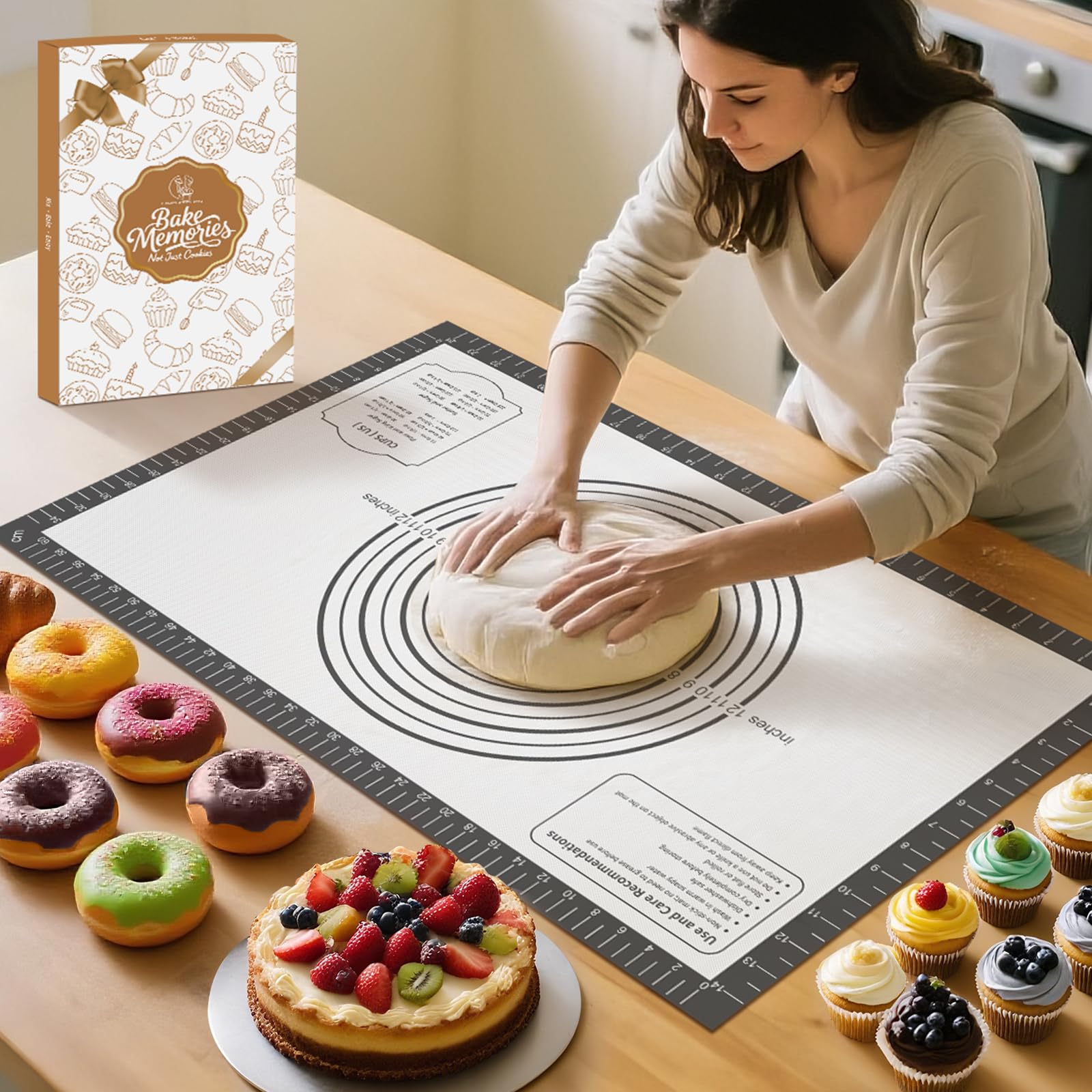 Silicone Baking Mat with Measurement, Non Stick Silicone Pastry Mat for Dough Rolling, Silicone Mat for Baking Macaron Pizza Coo