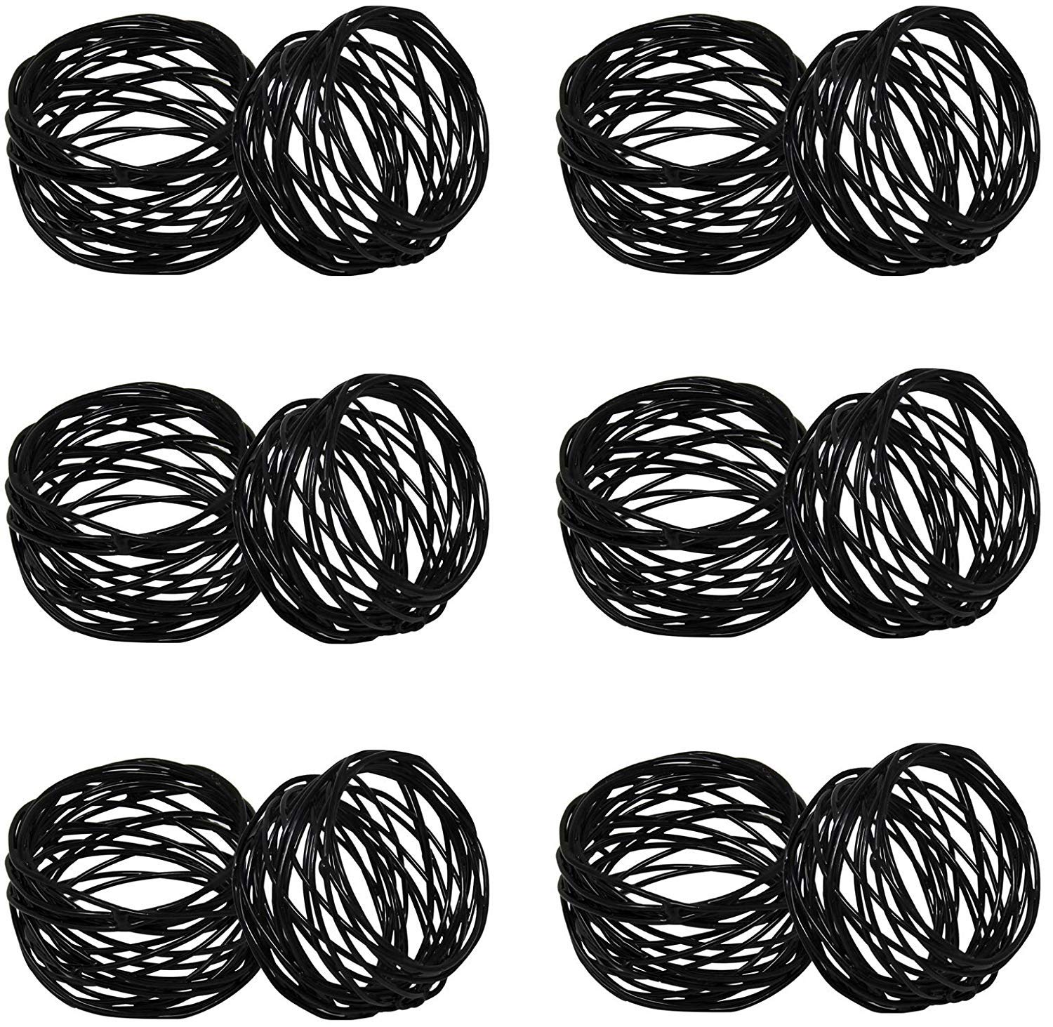 Kaizen Casa Handmade Decorations Black Napkin Rings Set Of 12 Metal Mesh For Weddings Dinner Parties Or Every Day Use (Black, 12