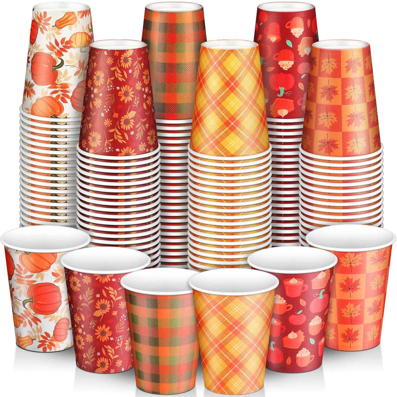 Umigy 150 Pack Thanksgiving Paper Coffee Cups 12 oz Fall Disposable Paper Cups for Thanksgiving Hot Cold Beverage Juice Snack an