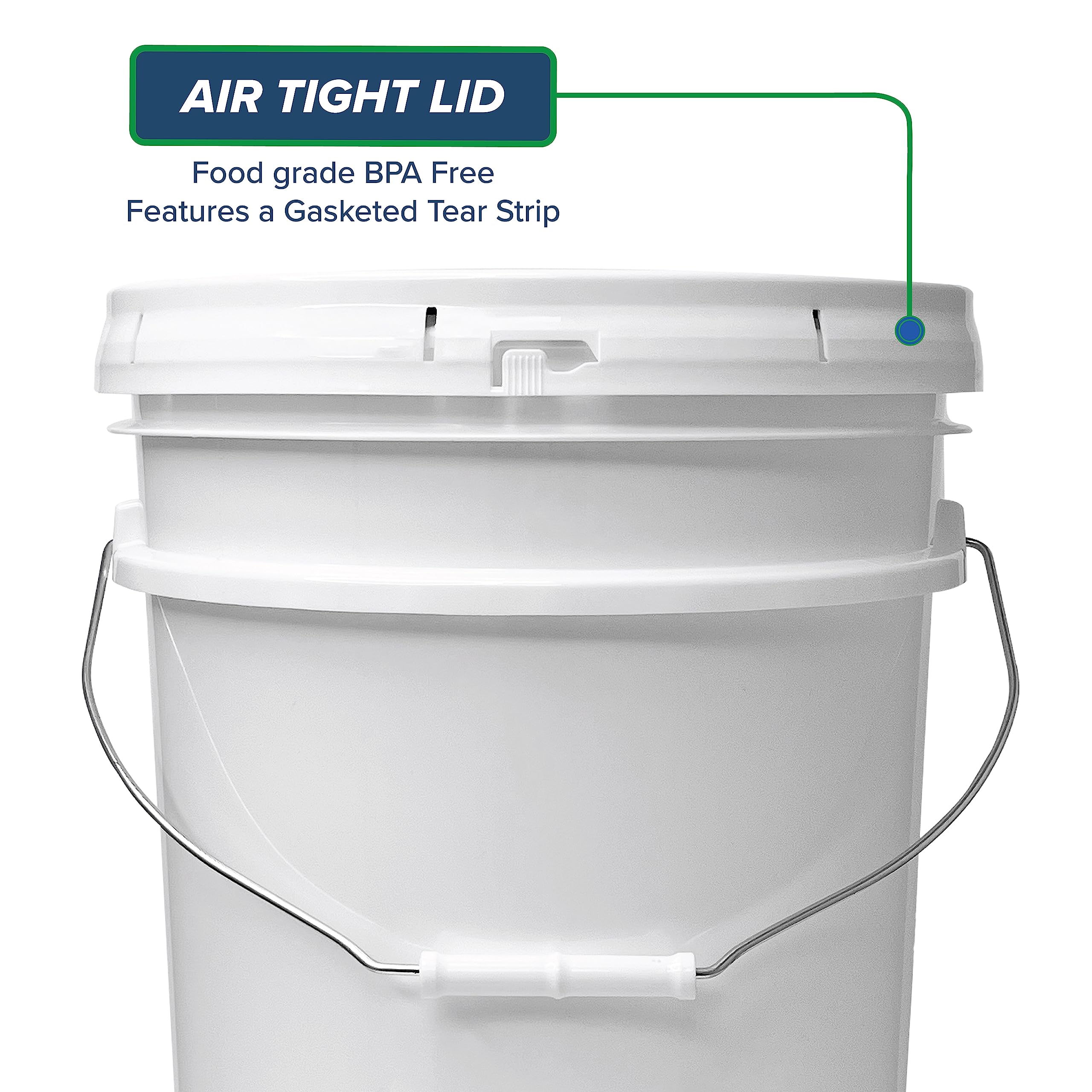 Living Whole Foods, 5 Gallon White Bucket & Lid - Durable 90 Mil All Purpose Pail - Food Grade - Bpa Free Plastic (5 Gal. W/Lids