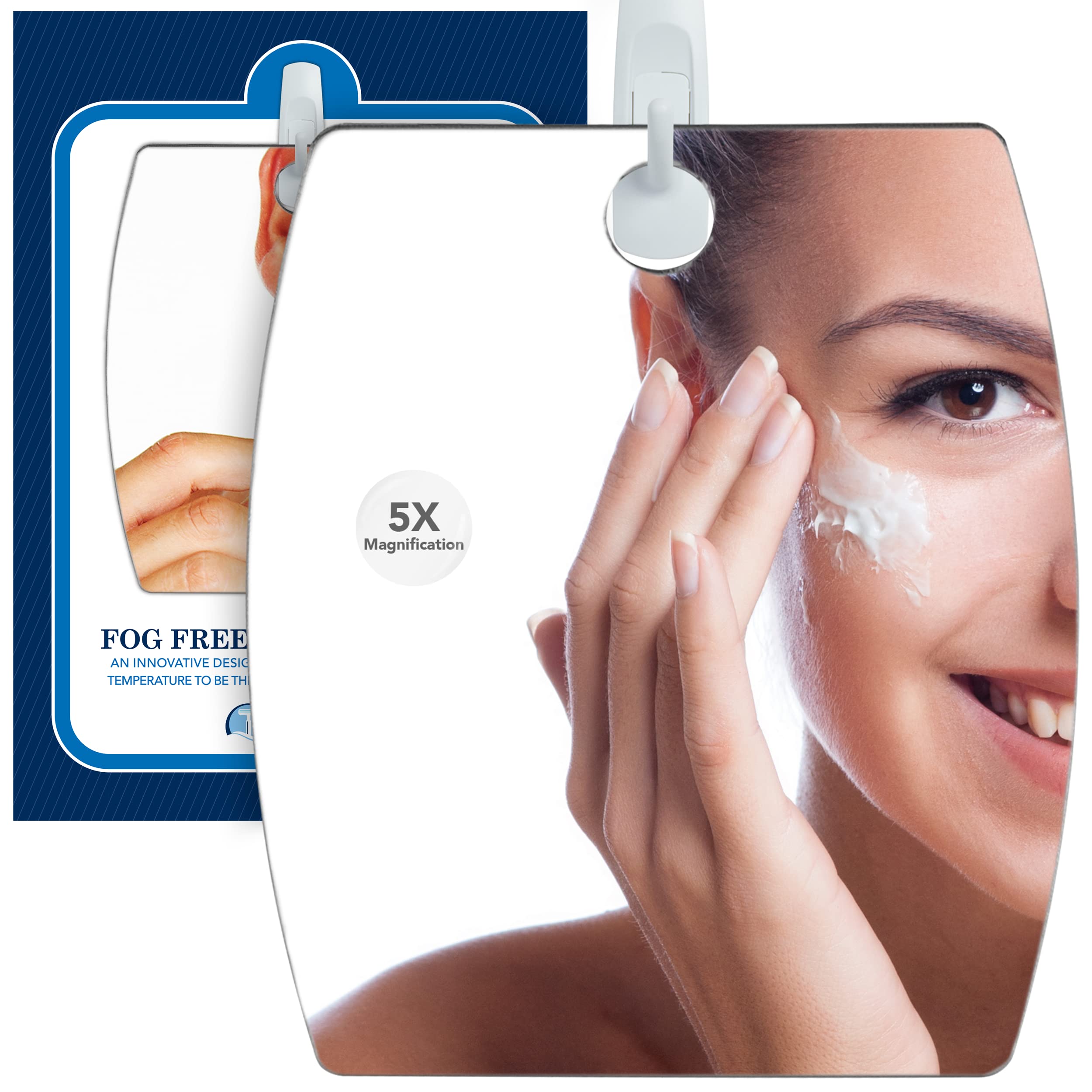 Shave Well 5X Magnified Fog Free Shower Mirror - Fogless Bathroom Shaving Mirror - for Men and Women - Large - Removable Adhesive Hook