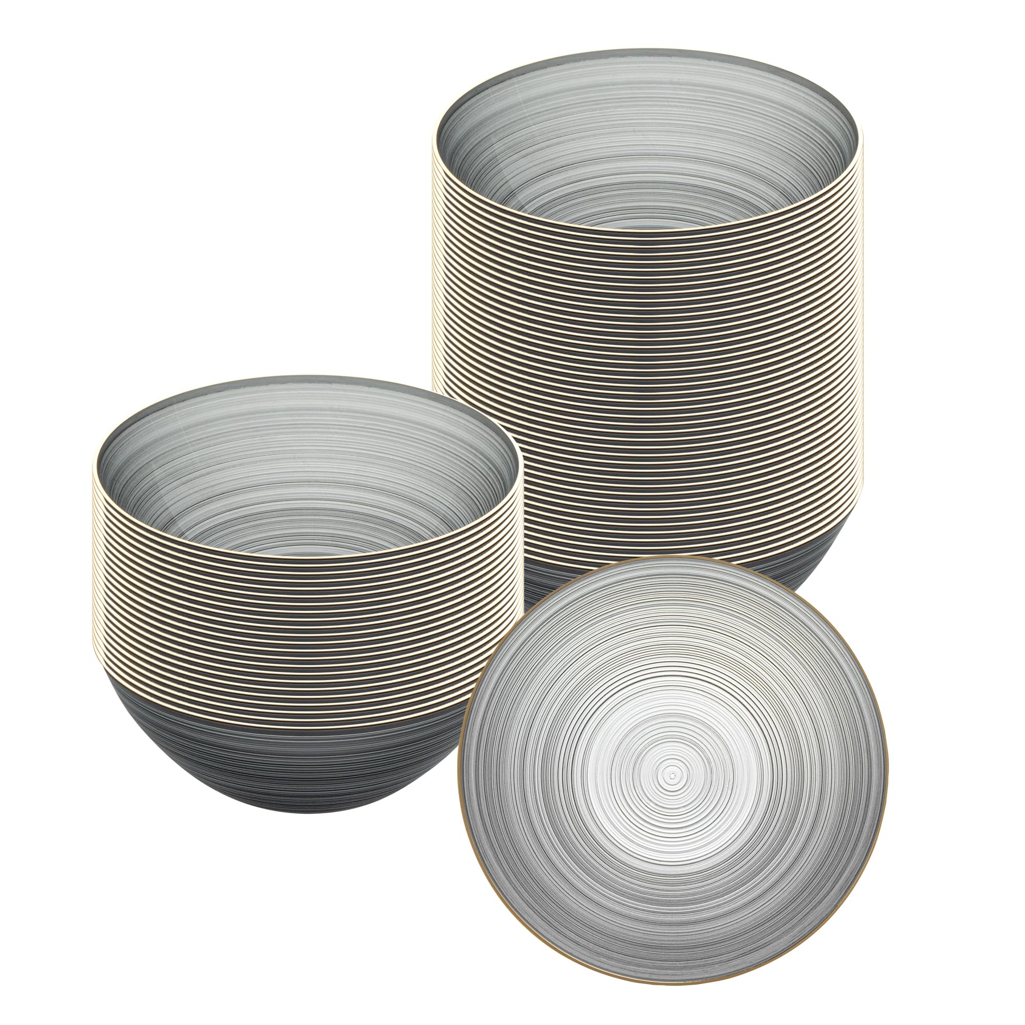Restaurantware Plastic Bowls 20 Count 16 Ounces Ripple Design Plastic Party Bowls Gold-Rim Design Round Elegant Table Setting Di