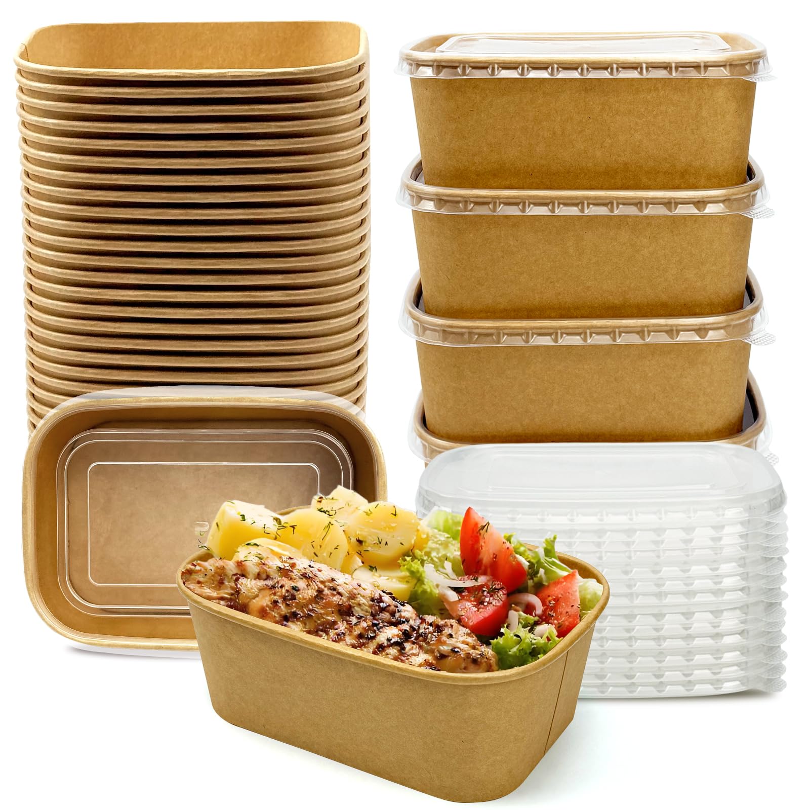 Seuqhck 50 Pack Paper Meal Prep Containers with Lids, 20 oz