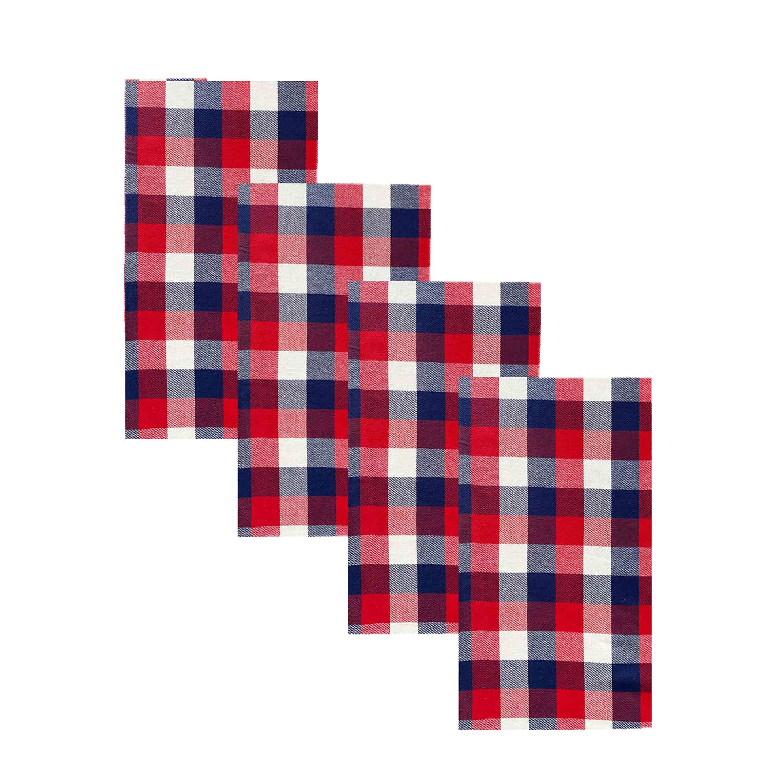 Newbridge American Rustic Red, White And Blue Plaid Cotton Weave Fabric Napkin Set, Indoor Outdoor Country Rustic Patriotic Wove