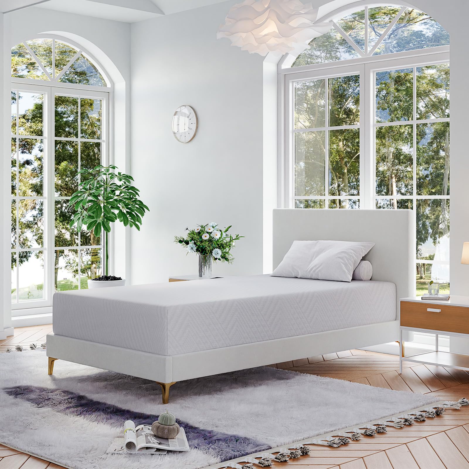 Dyonery Twin Mattress - 12 Inch Green Tea Memory Foam Mattress- Twin Mattress In A Box - Certipur-Us Certified Fiberglass Free M