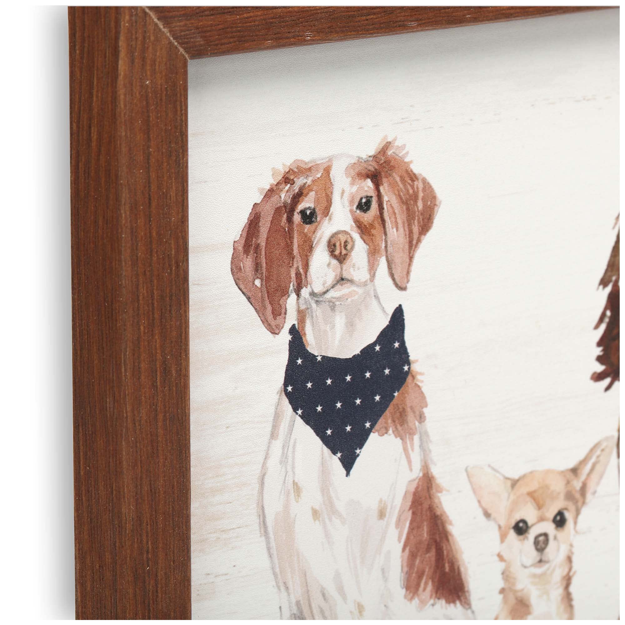 Dogs in a Row Framed Wood Wall Decor - Adorable Dog Wall Art for Living Room, Bedroom or Hallway