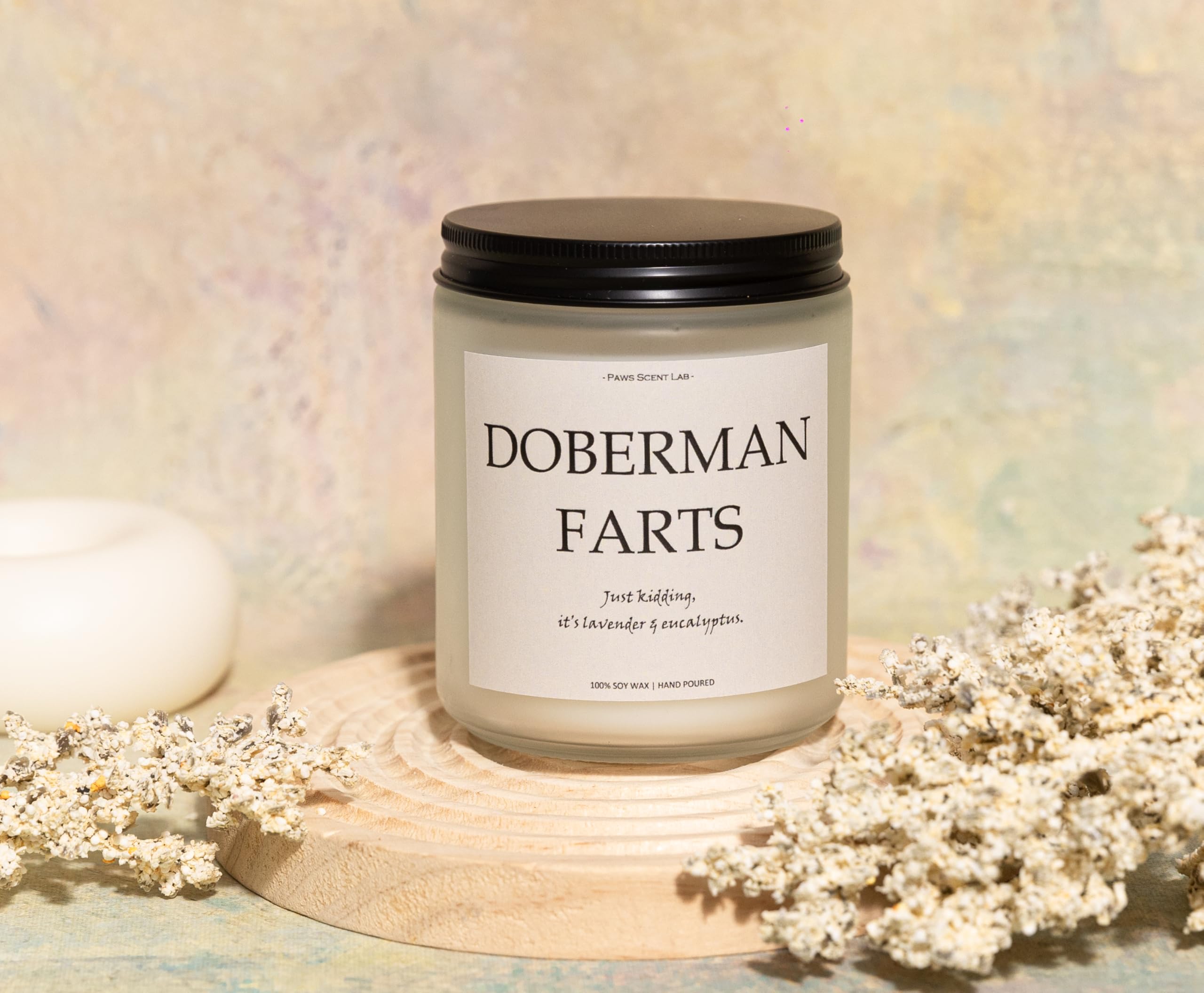 Doberman Gifts & Decor, Doberman Pinscher Gifts, Dog Farts Candle, Dog Mom Gift for Women - Lavender & Eucalyptus, Crafted by Na