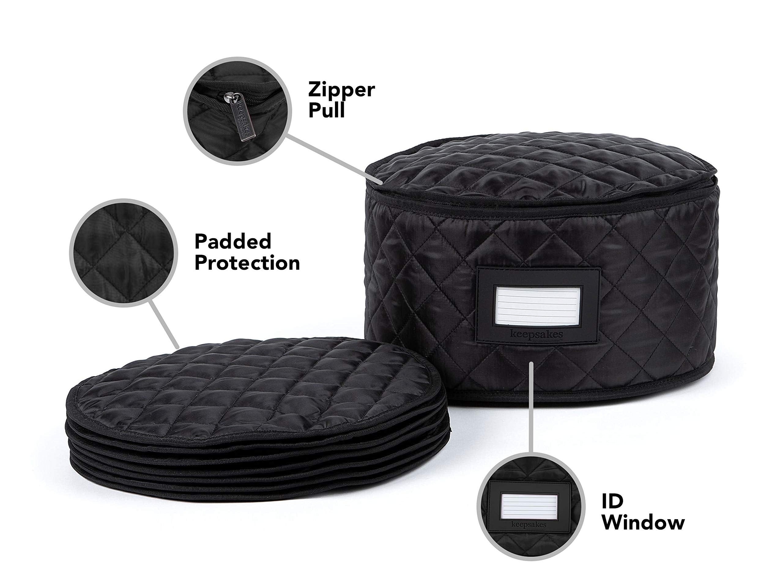 Covermates Keepsakes - Dish Storage - Padded Protection - Id Window - Stain Resistant - Machine Washable - China Storage, Black
