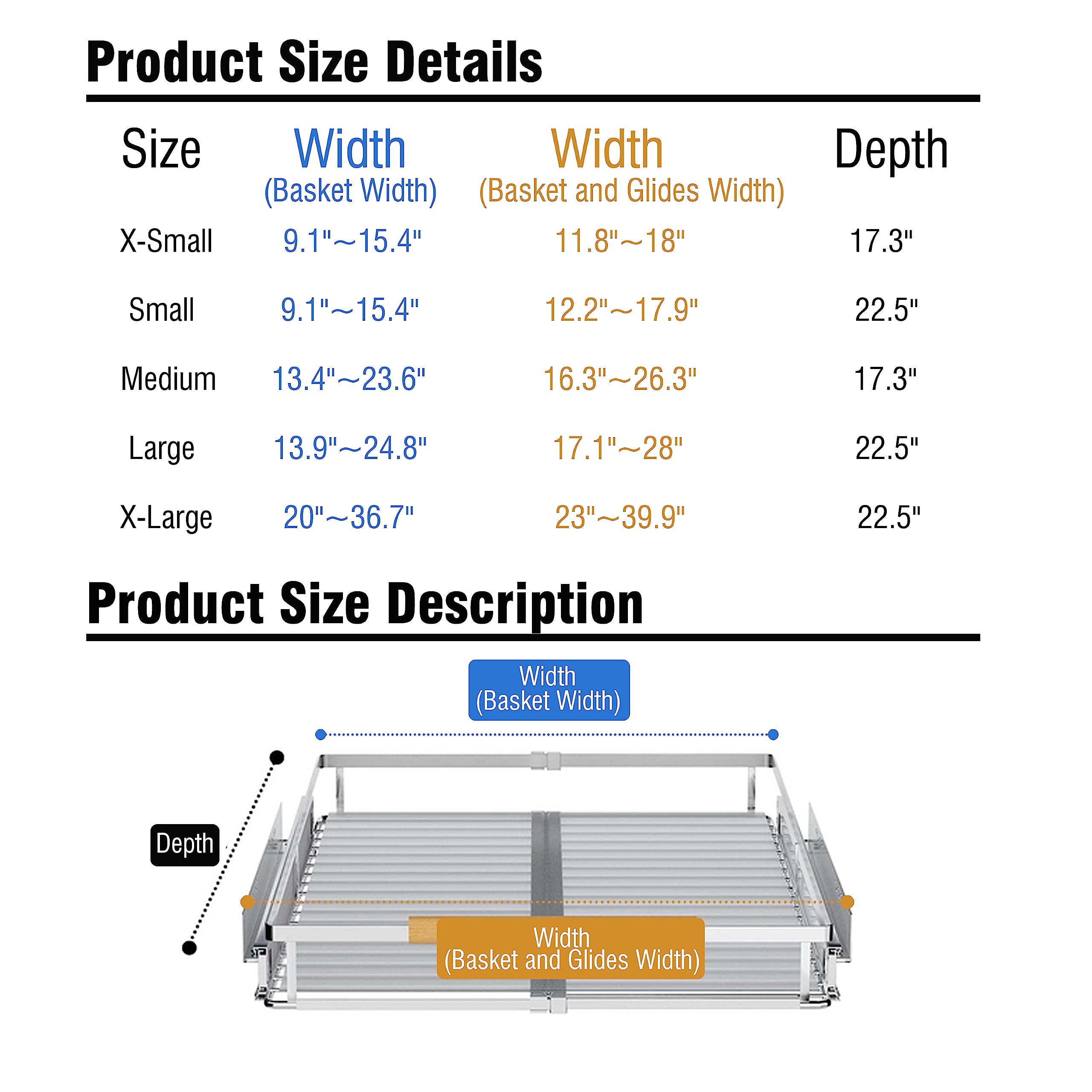 2Pack Expandable Pull Out Cabinet Organizer, 23~39.8''W X 22.5''D Heavy Duty Slide Out Shelves Adjustable Hight Cabinet Pull Out
