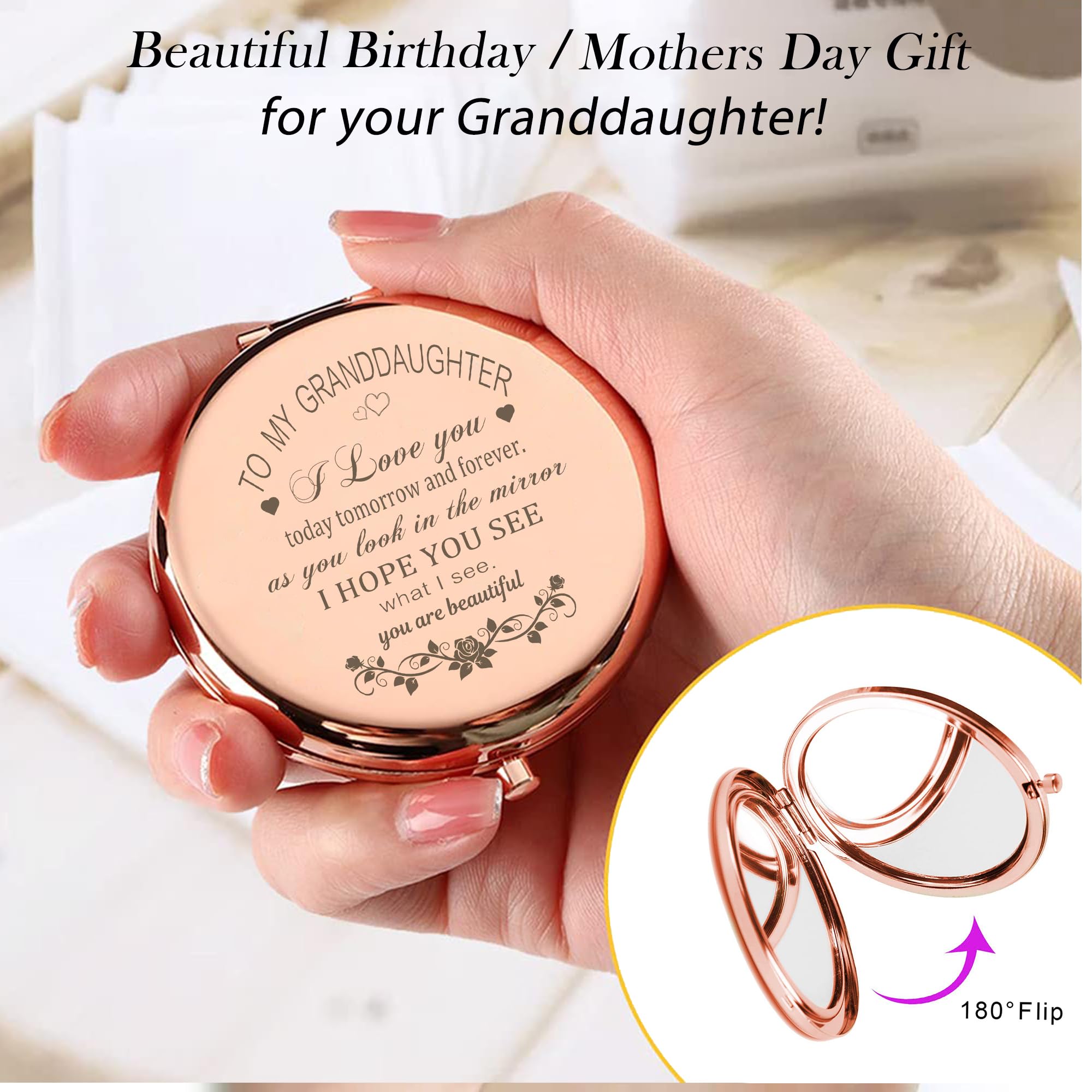 Gaolziuy Granddaughter Gifts From Grandma And Grandpa, Gifts For Granddaughter, To My Granddaughter Makeup Compact Mirror, Grand