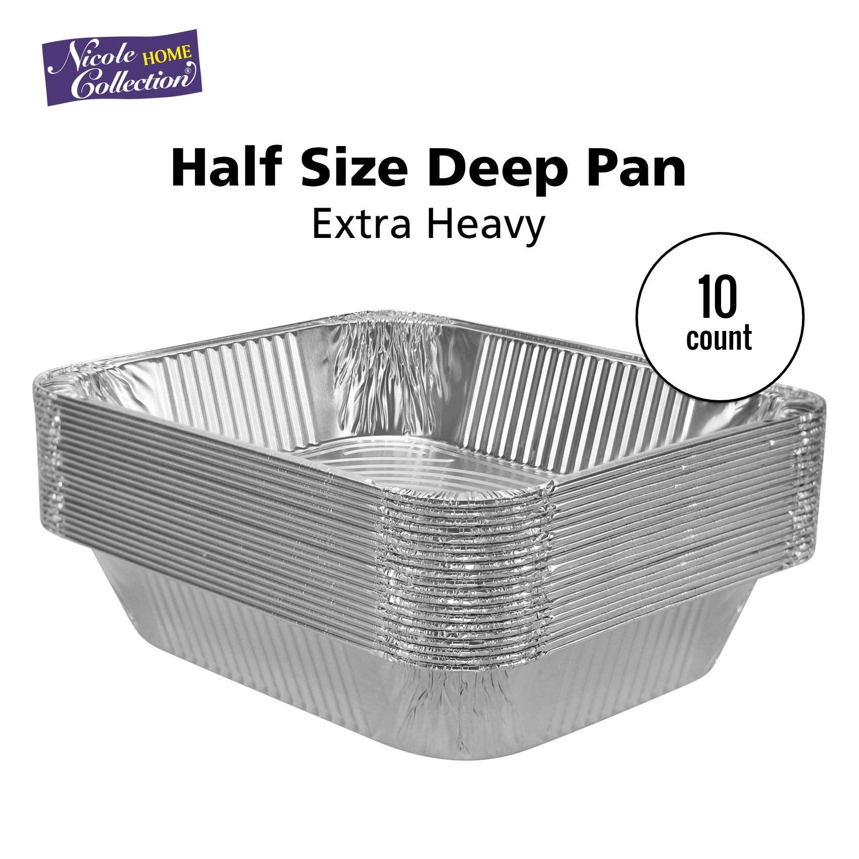 Aluminum Pans Half Size, 9X13, Extra Heavy Duty Disposable Foil Pans For Baking (10 Pack) Roasting & Chafing, Deep Tin Foil Bake