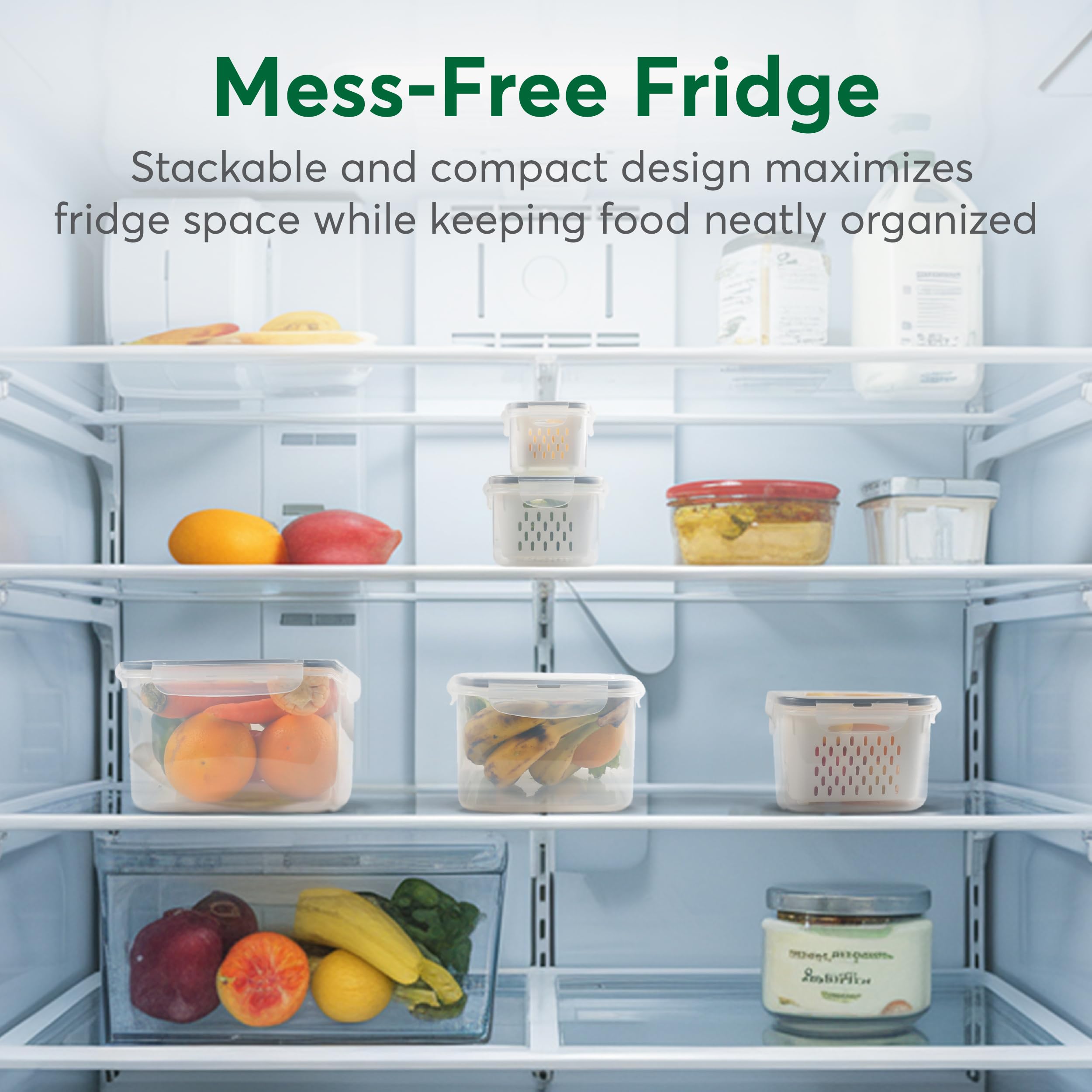 Breezyhome 5 Pcs Fruit Storage Containers For Fridge With Colanders Dishwasher Safe, Leakproof Fruit And Vegetable Storage Bpa-F