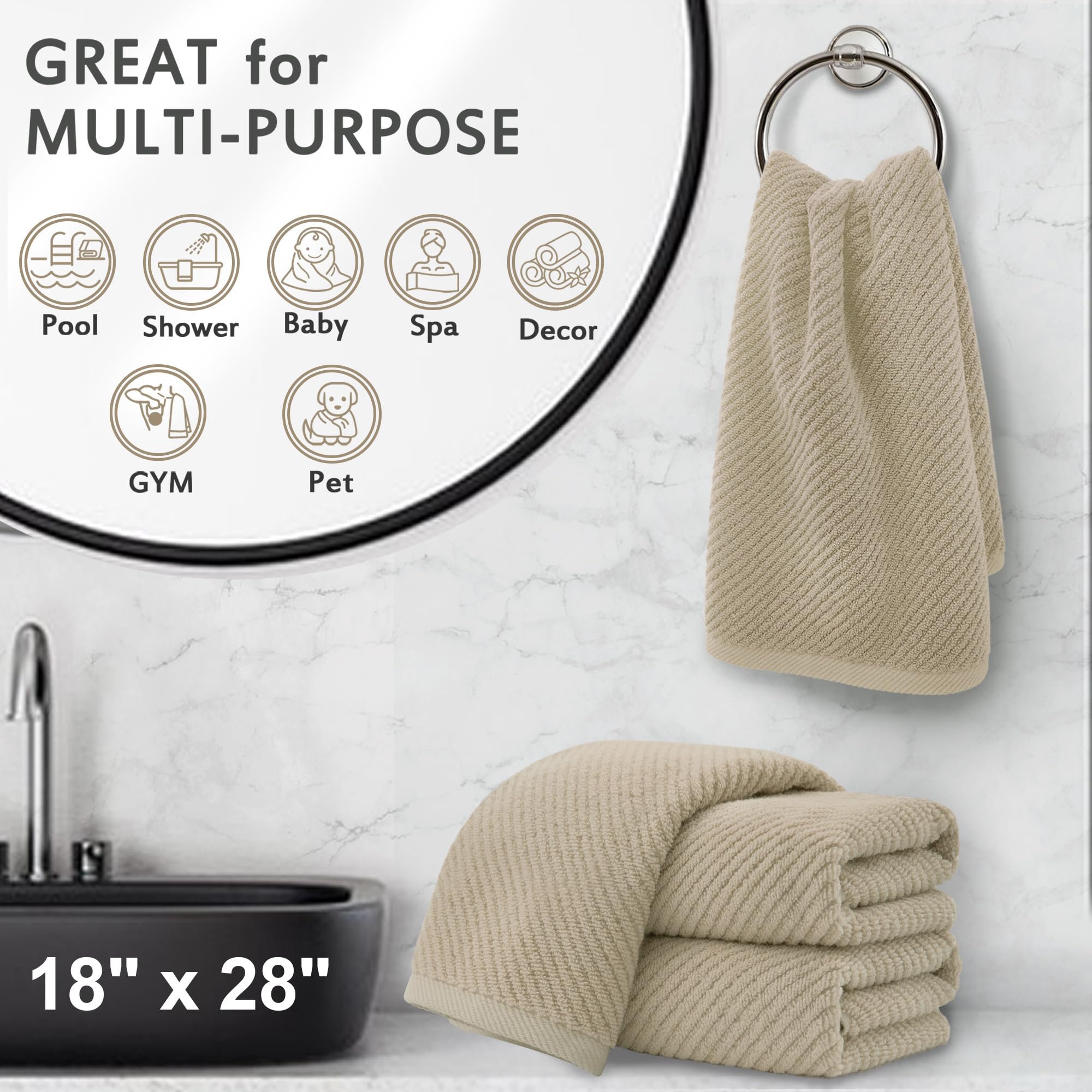 Voova & Movas Hand Towels For Bathroom Set Of 4, Large 18''X 28'' - 100% Cotton | Lightweight | Thick | Quick Dry | Soft | Absor