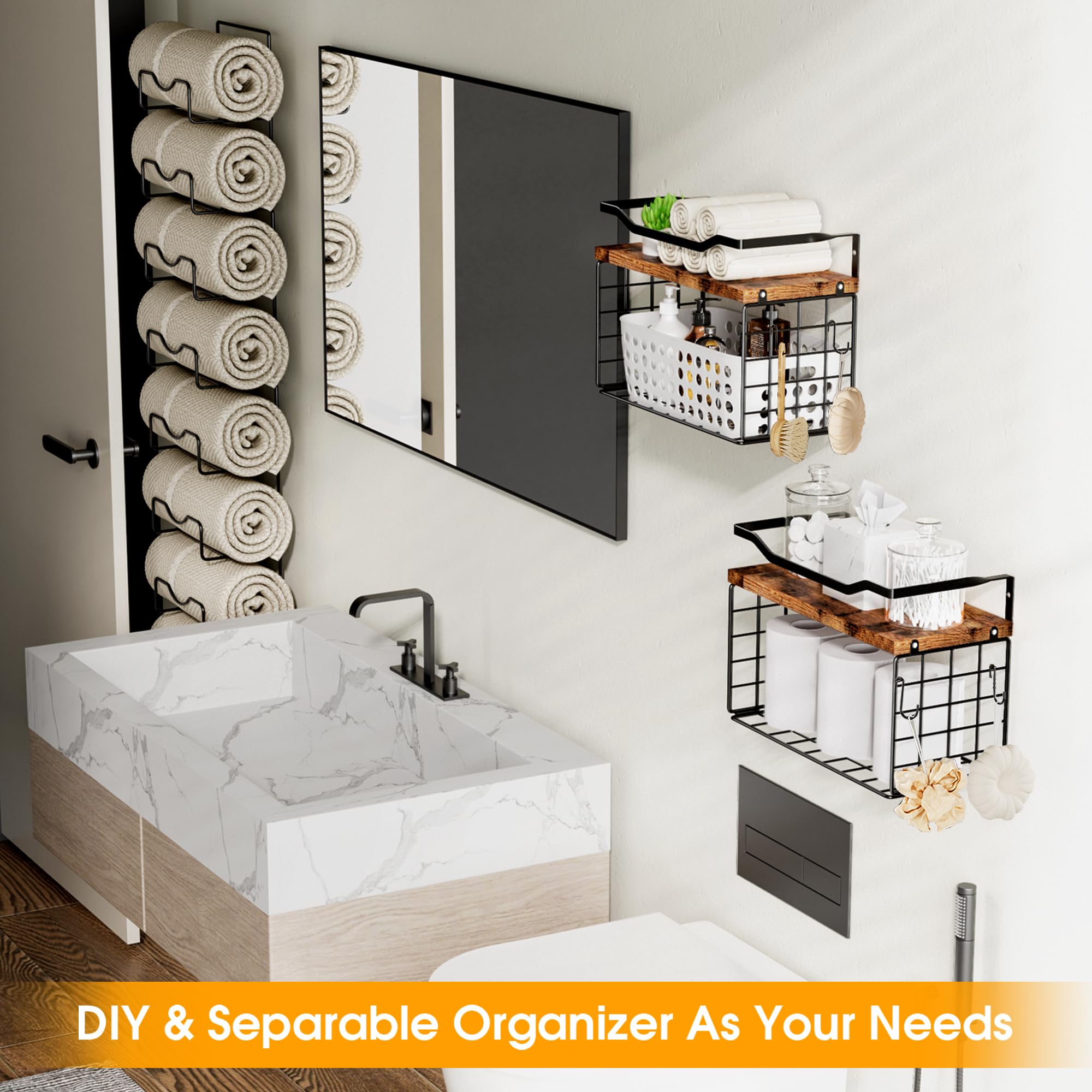 Lidtop Towel Racks For Bathroom,Towel Rack Wall Mounted, 6 Tier Rolled Or Folded Towel Holder With Floating Shelves, Bathroom To