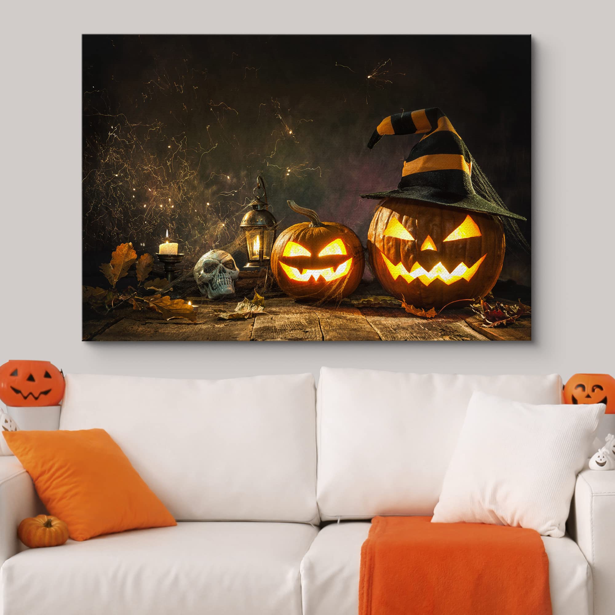 Wall26 Canvas Print Wall Art Creepy Witch Pumpkin Skull Celebration & Holiday Halloween Photography Modern Art Decorative For Li