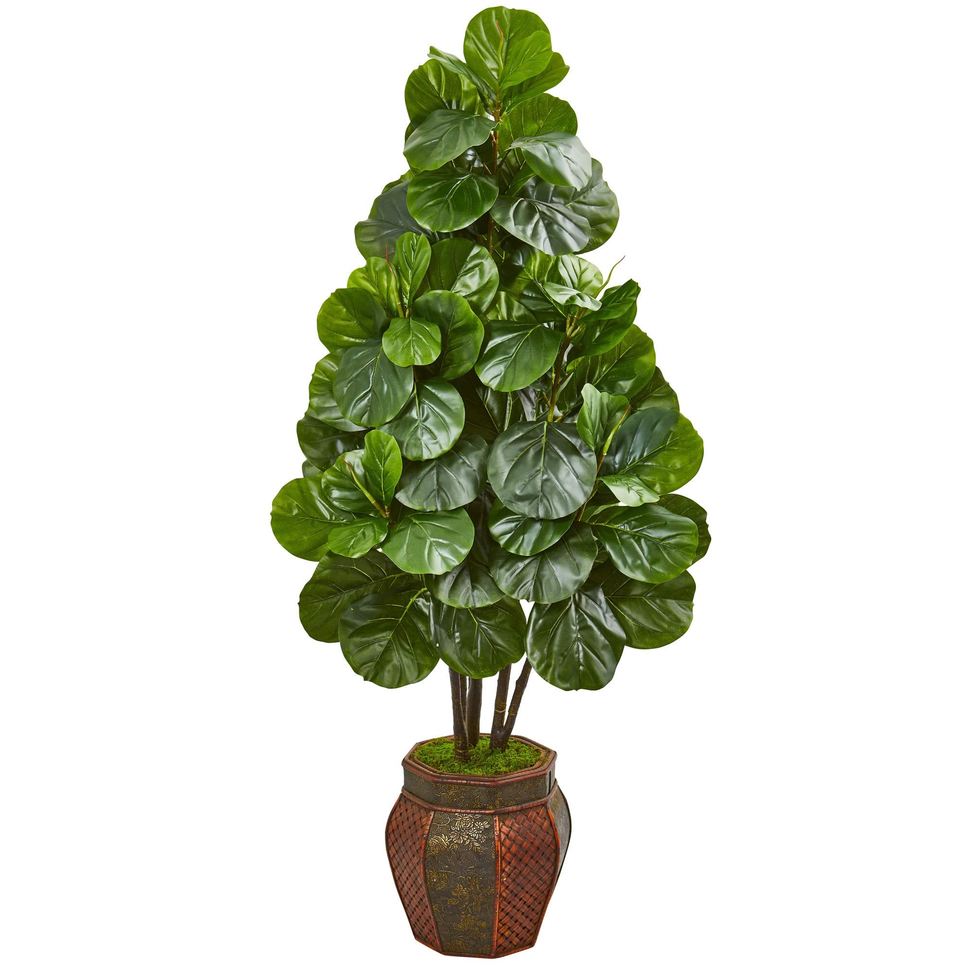 Nearly Natural 5-Ft. Fiddle Leaf Fig Artificial Decorative Planter Silk Trees Green