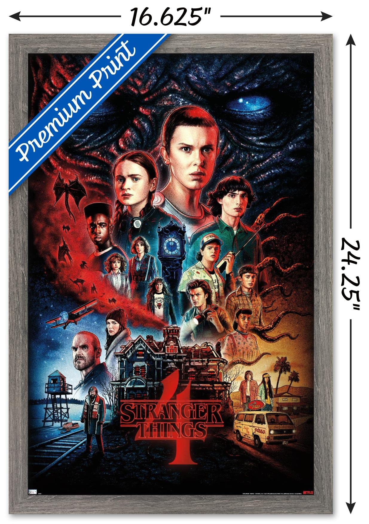 Trends International Netflix Stranger Things: Season 4 - One Sheet Wall Poster, 14.725'' X 22.375'', Barnwood Framed Version