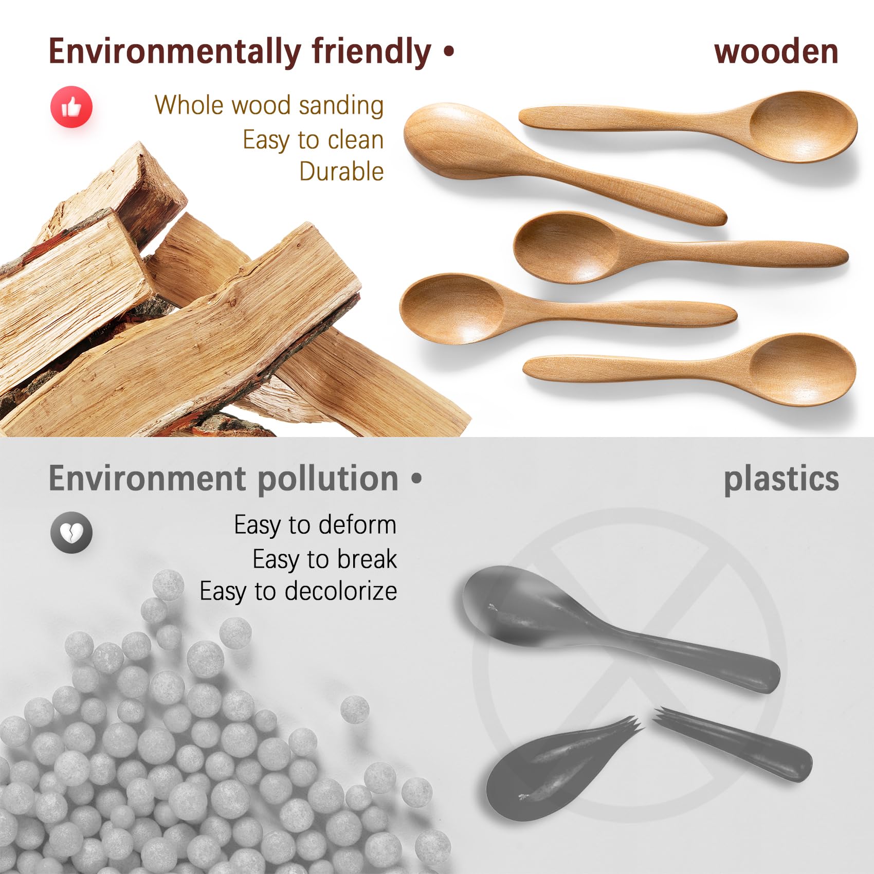 Hefild 7 Pcs Small Wooden Spoons, 5.8 Inch Honey Spoons For Tea, Schima Wooden Honey Teaspoon For Coffee, Little Tiny Wood Spoon