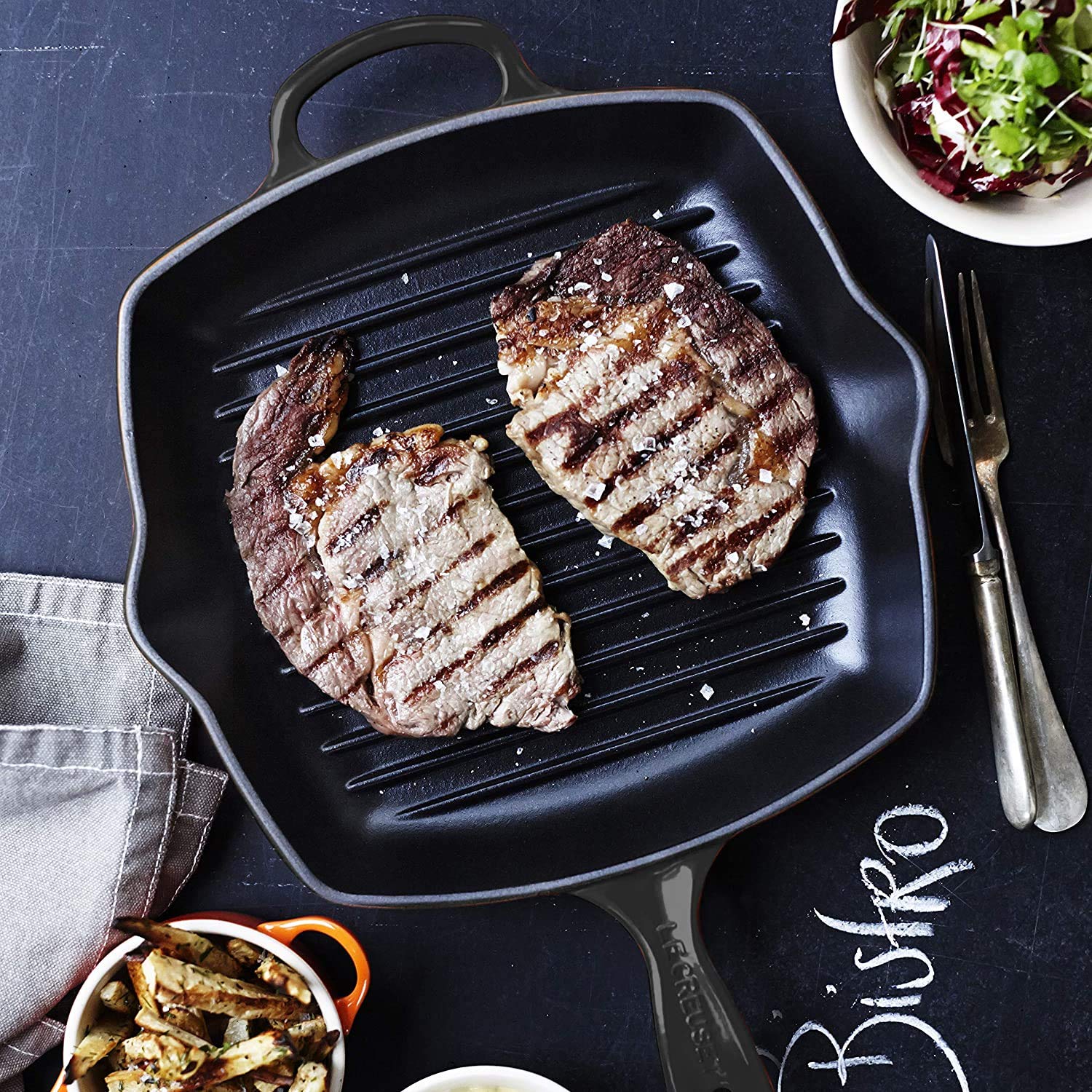 Le Creuset Enameled Cast Iron Signature Square Skillet Grill, 10.25, Licorice