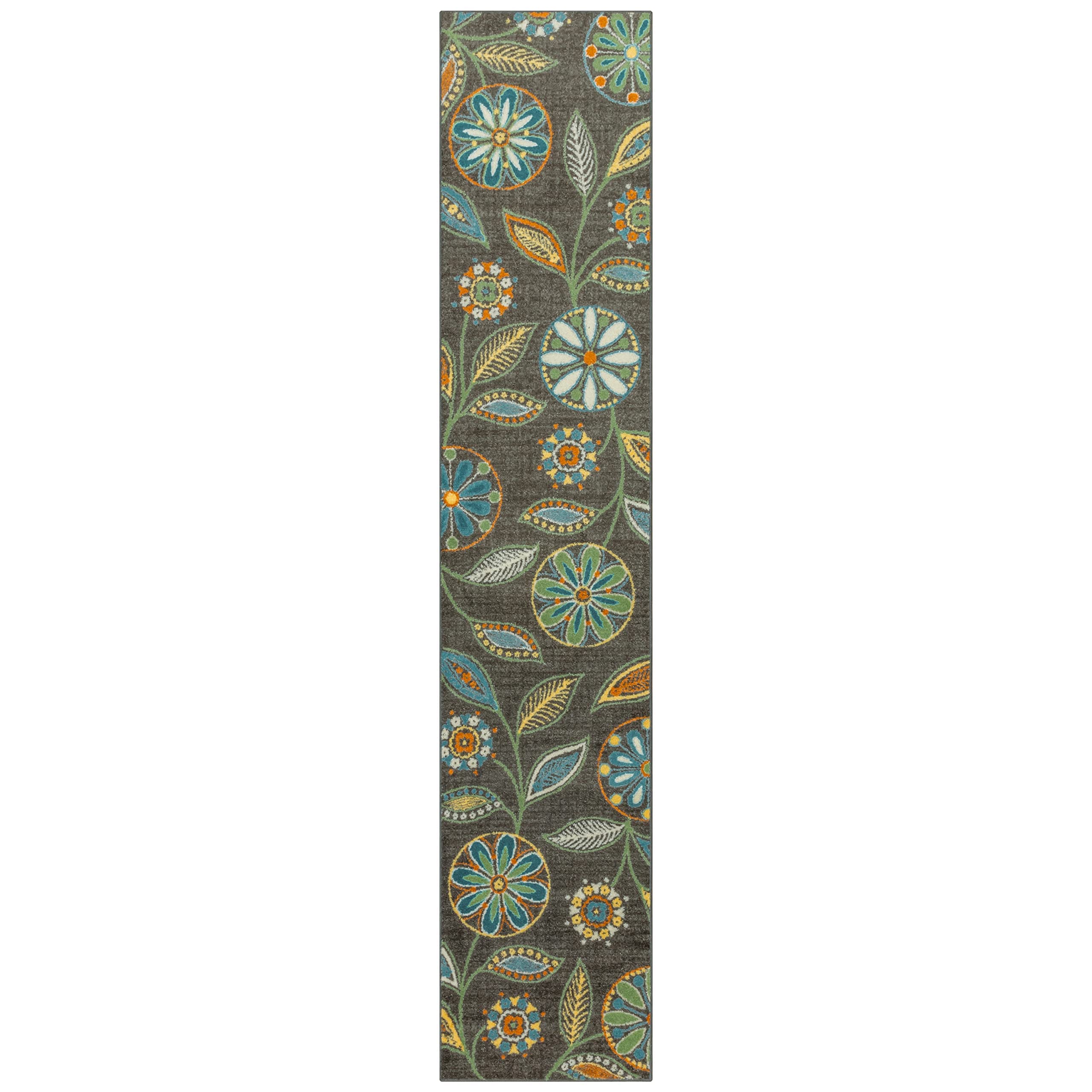 Maples Rugs Reggie Floral Runner Rug Non Skid Hallway Entry Carpet [Made in USA], Multi, 2 x 10