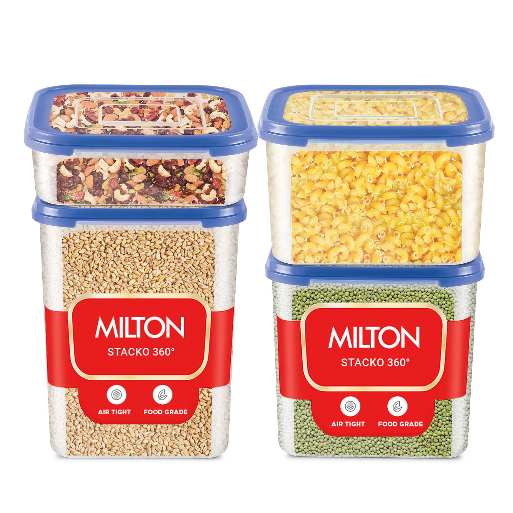 Milton Stacko Square 360 Air Tight Modular Plastic Container(6/7/8/9) Set Of 4(1 X 1.26, 1 X 2.66, 1 X 4.13, 1 X 5.75) Litres,Id