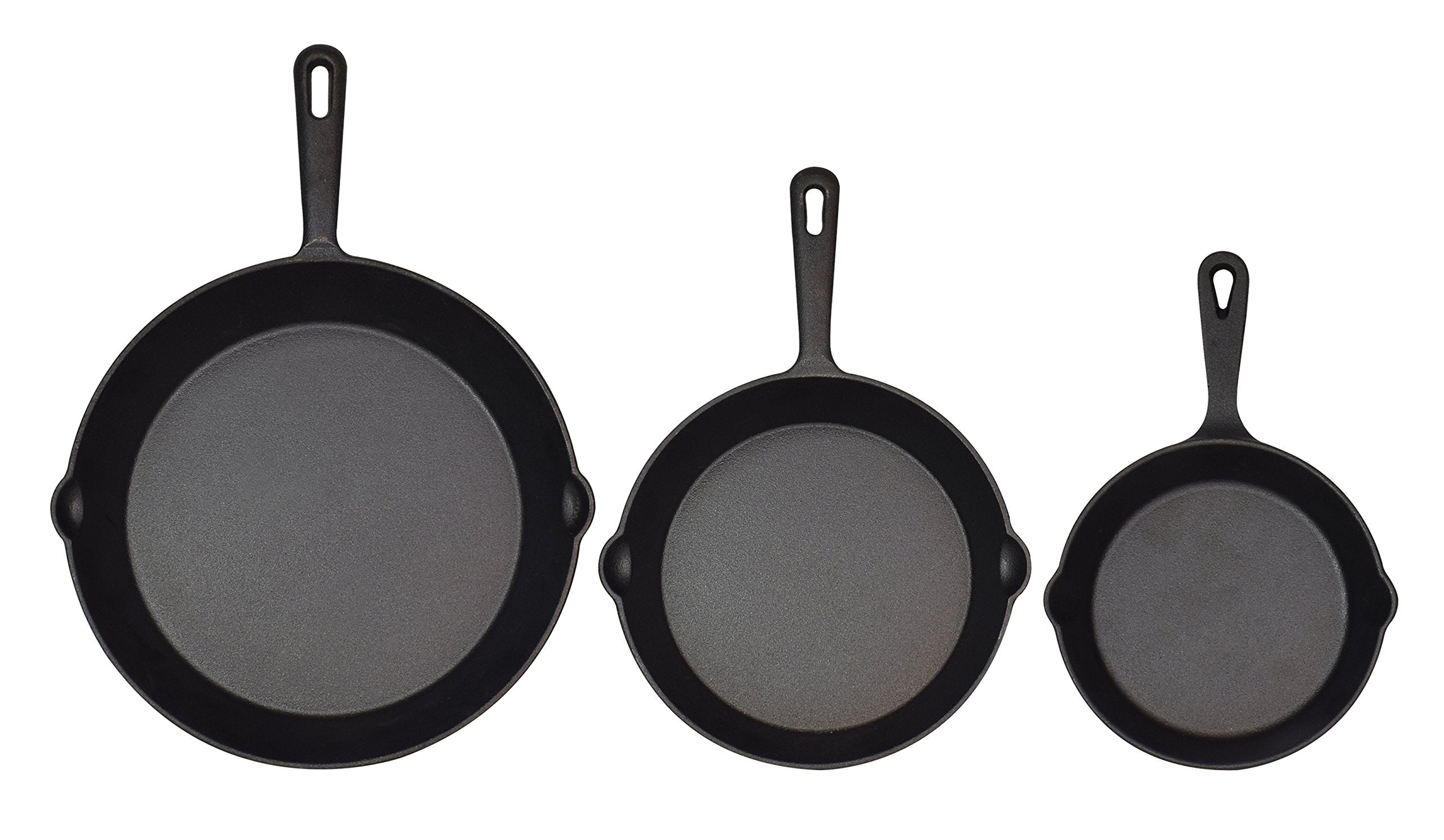 Jim Beam Set Of 3 Pre Seasoned Cast Iron Skillets With Even Distribution And Heat Retention-6'' 8'' 10'', Large, Black