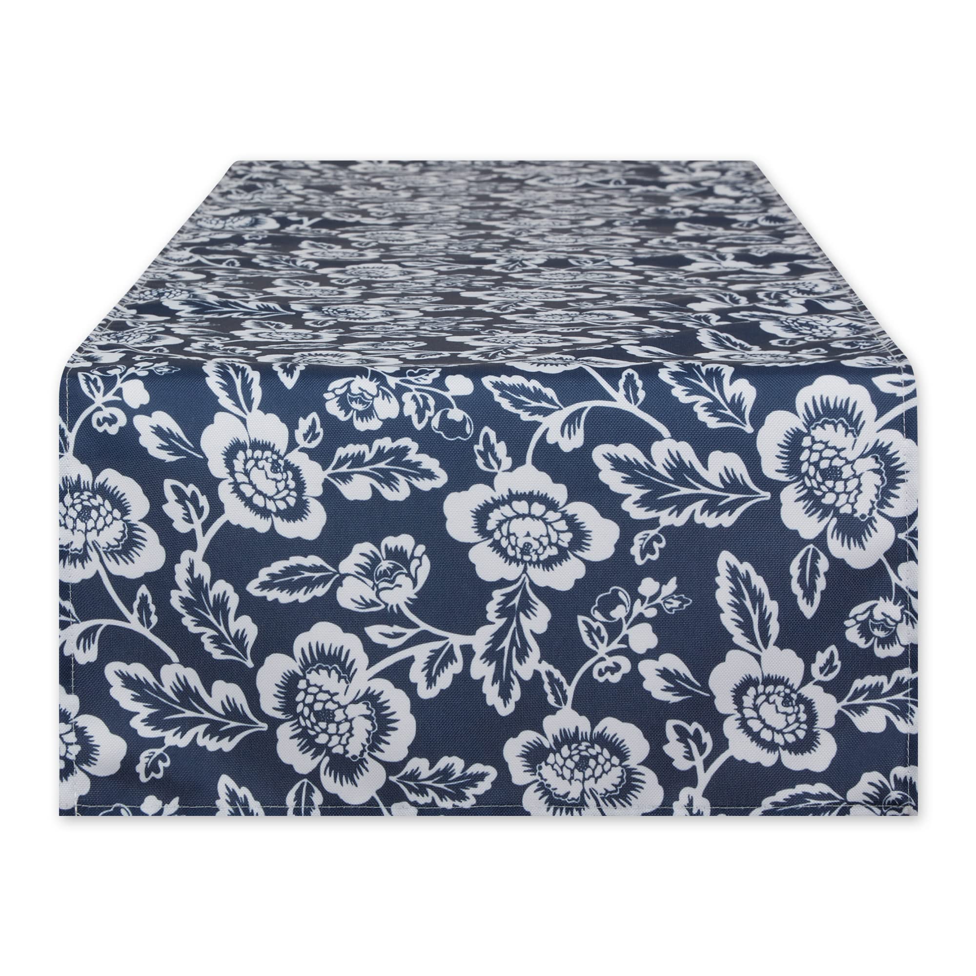 NAUTICAL BLUE  FLORAL PRINT OUTDOOR TABLE RUNNER 14x72
